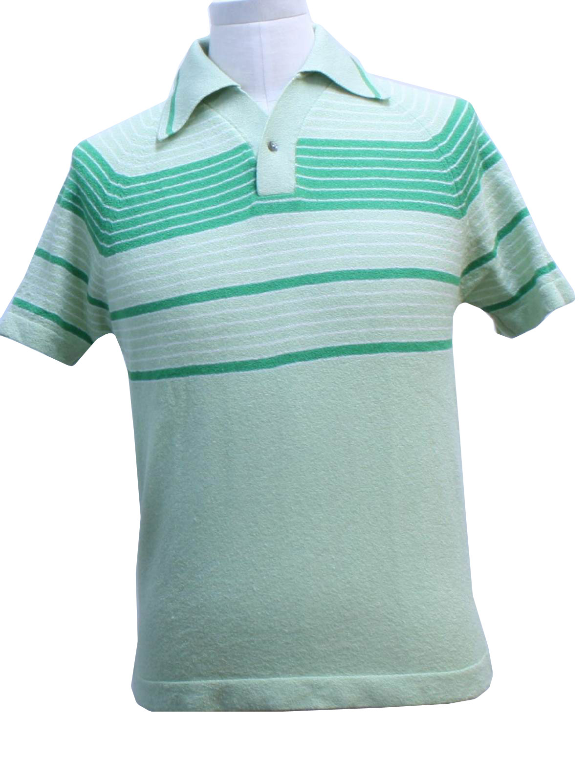 1970's Retro Knit Shirt: 70s -Missing Label- Mens light green, dark ...