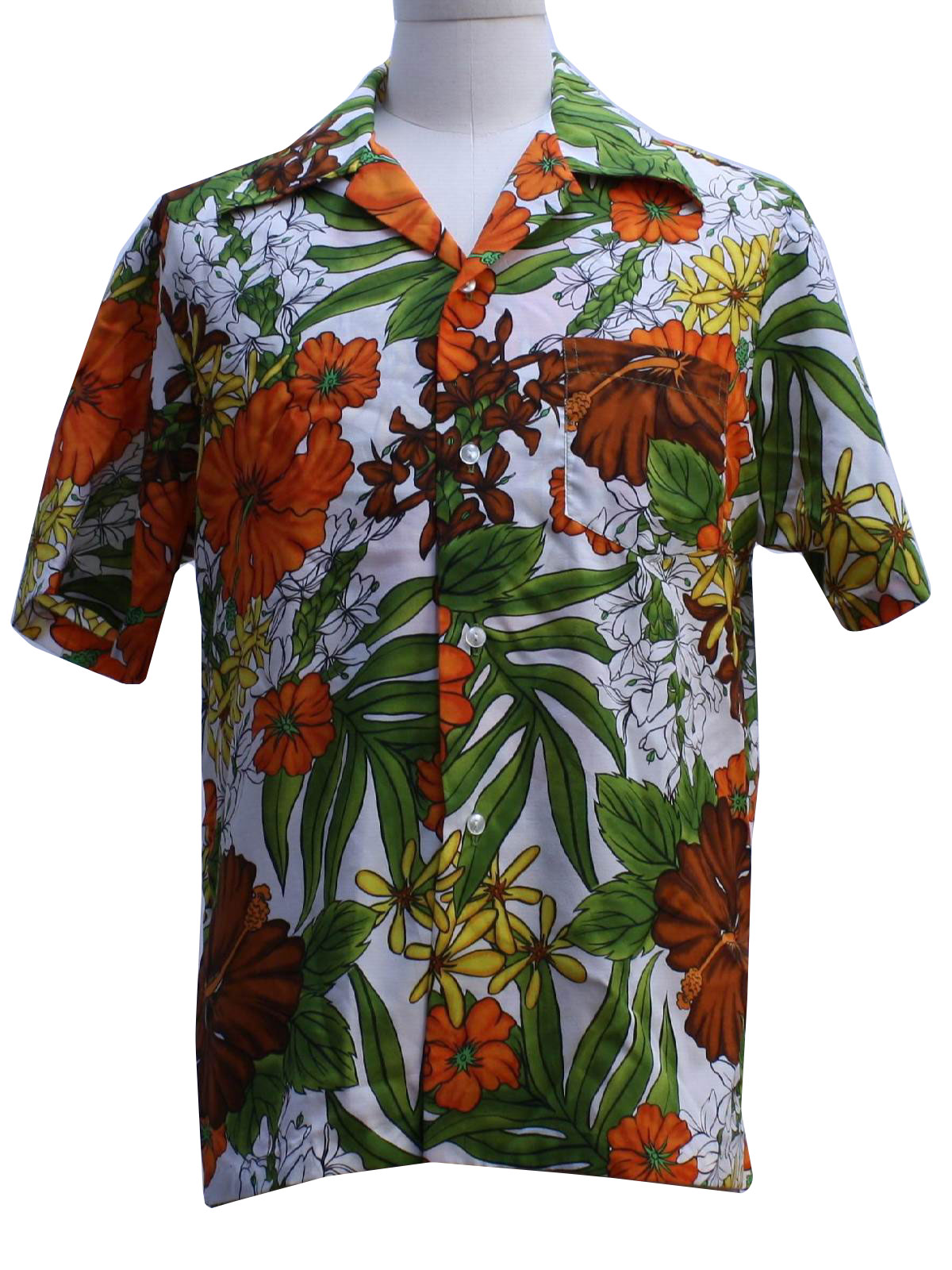 Retro 1970's Hawaiian Shirt (Pomare) : 70s -Pomare- Mens white, orange ...