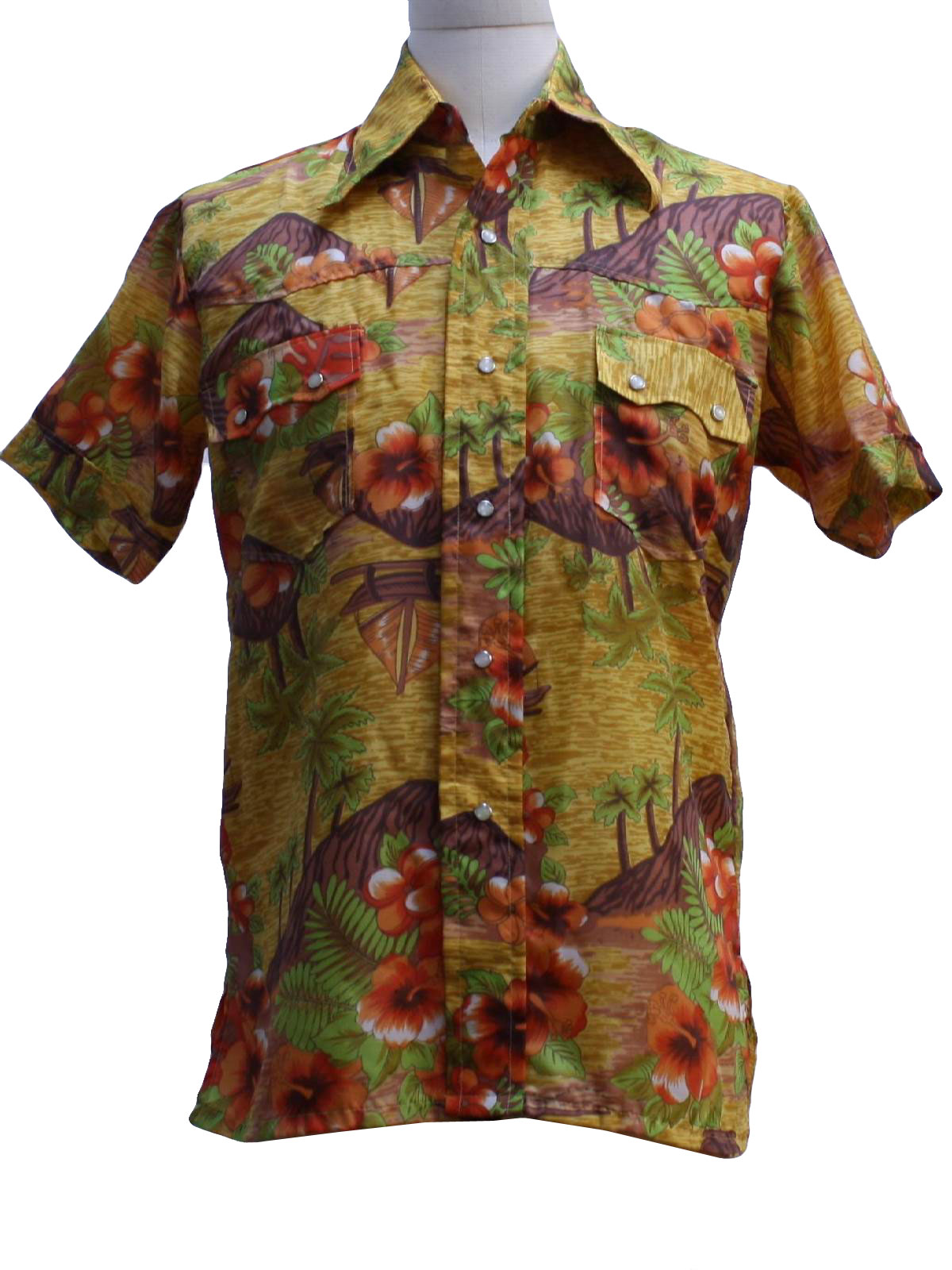 1970's Hawaiian Shirt (Aloha): 70s -Aloha- Mens white, lime, olive and ...