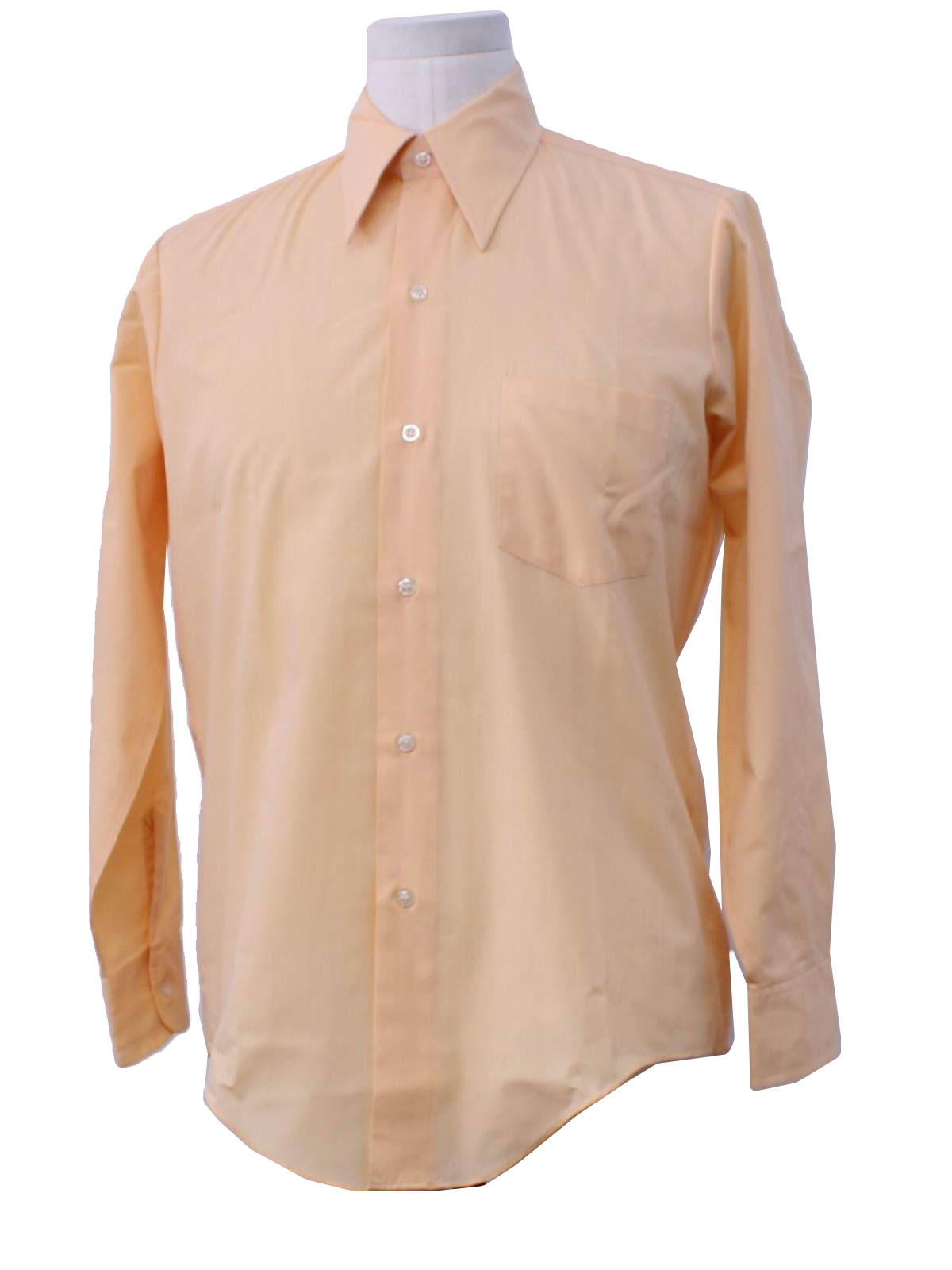 70s Shirt (Pelham): 70s -Pelham- Mens peach polyester cotton broadcloth ...