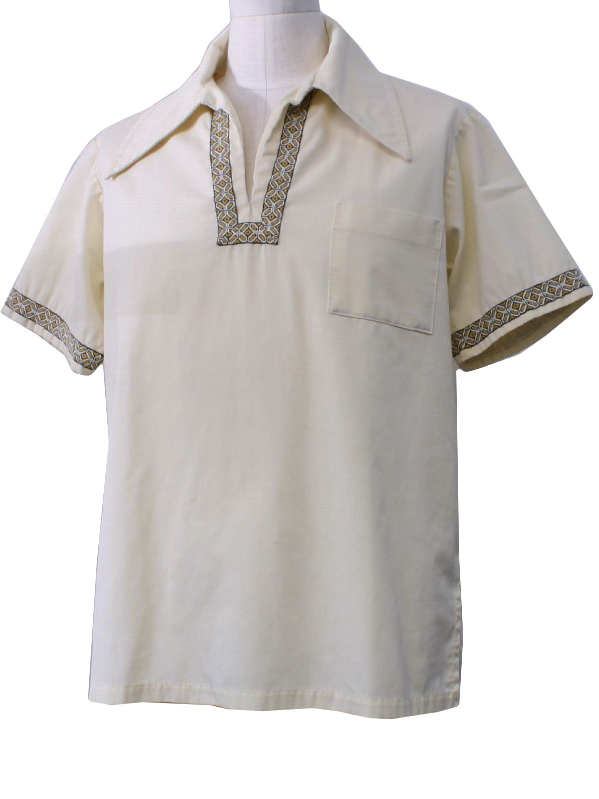 Vintage 1970's Hippie Shirt: 70s -No Label- Mens ivory cotton polyester ...