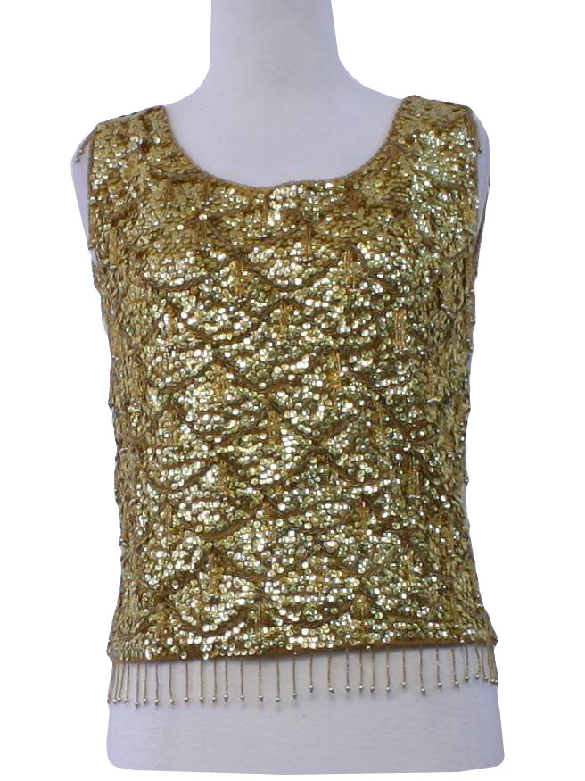 1960's Vintage Shirt: 60s -no label- Womens metallic gold polyester ...