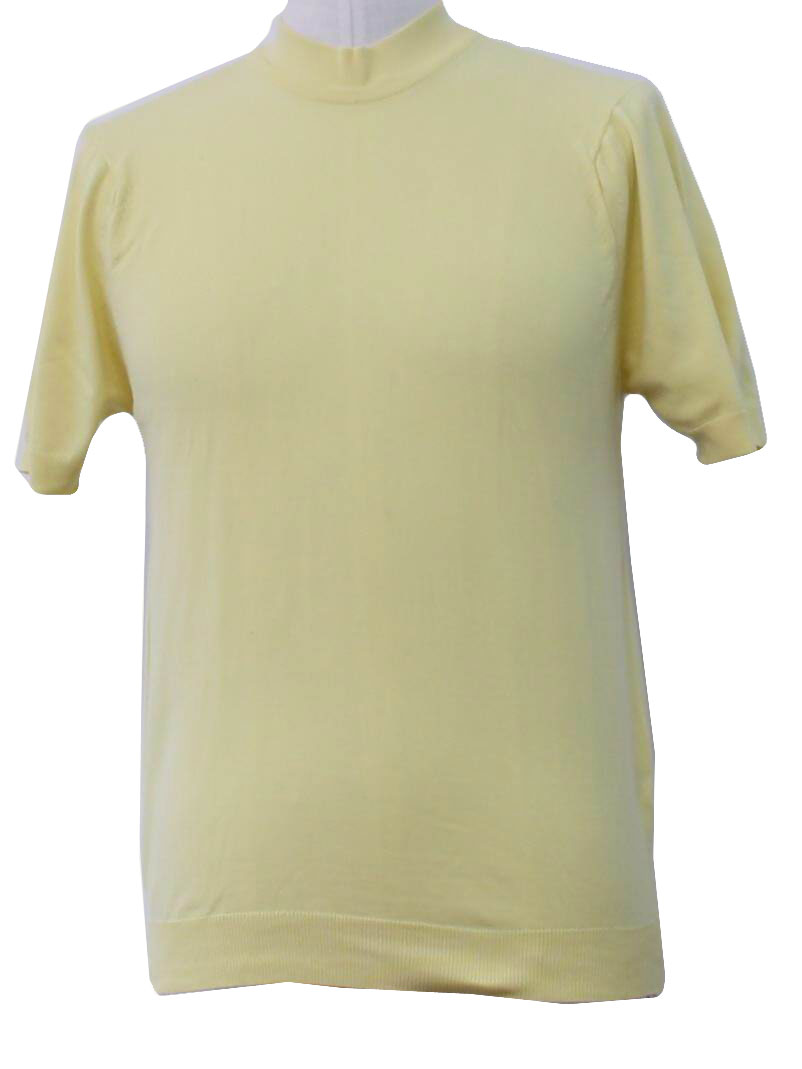 1970's Knit Shirt: 70s -no label- Mens light yellow nylon banlon short ...