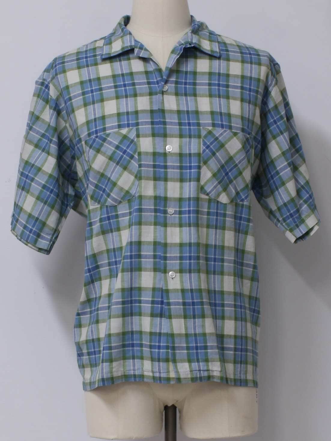 1970s Towncraft Shirt: 70s -Towncraft- Mens blue, avocado, and white ...