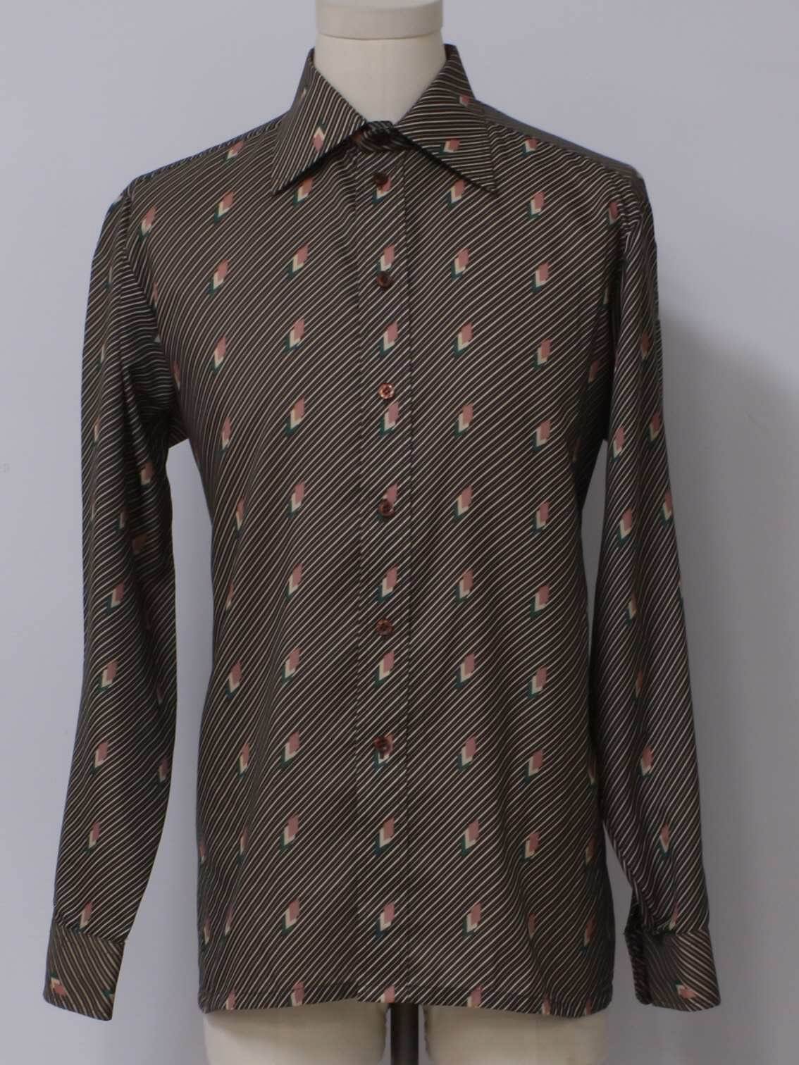 SEM Seventies Vintage Print Disco Shirt: 70s -SEM- Mens brown, silky ...