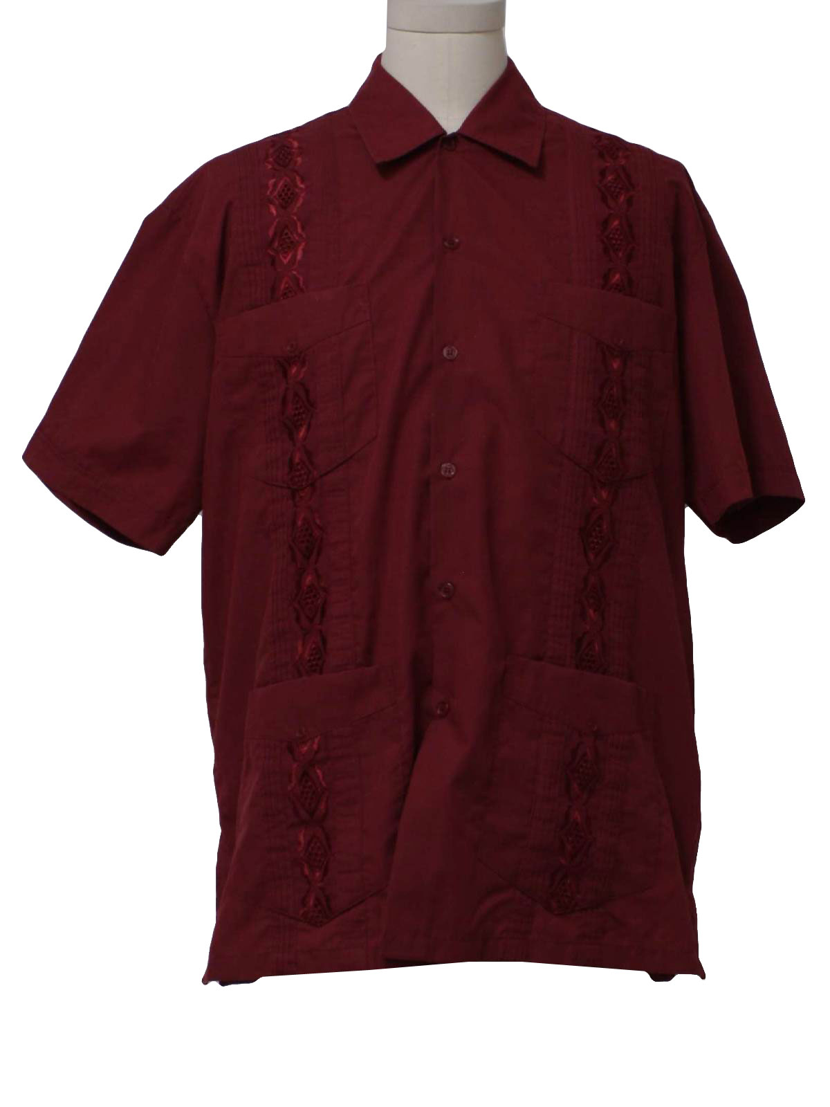 Retro 1980s Guayabera Shirt: 80s -Chic Elegant- Mens burgundy cotton ...