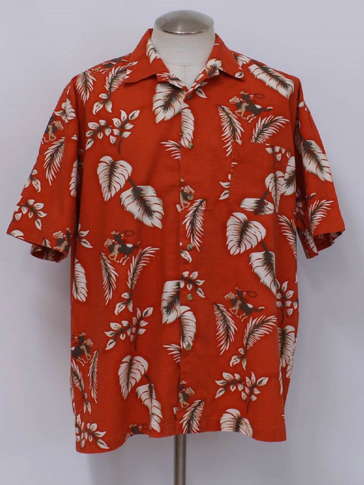 Nineties Vintage Hawaiian Shirt: 90s -Roper- Mens orange background ...