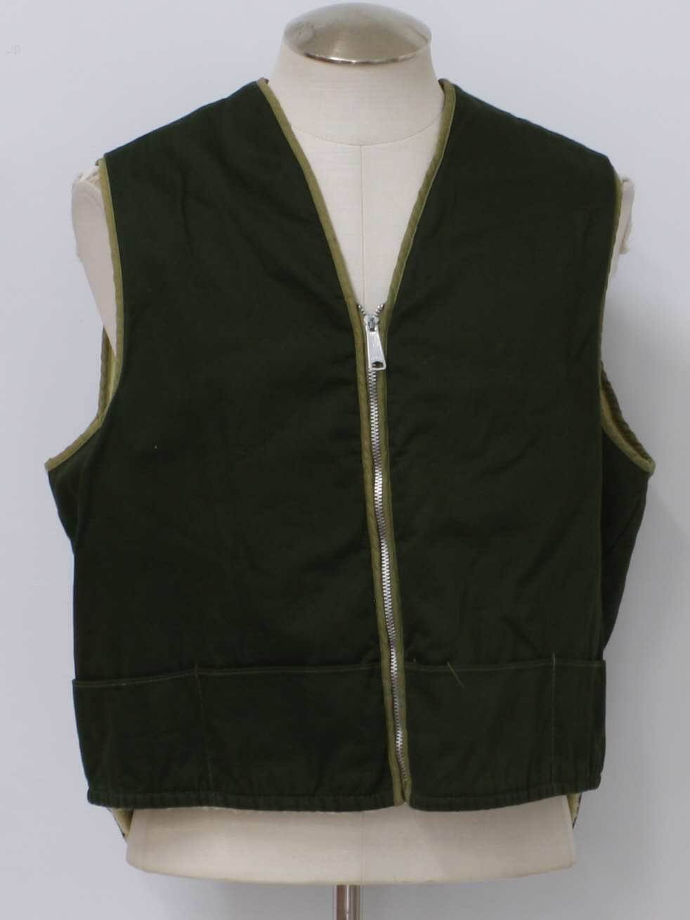 Retro 1950s Vest: 50s -888- Mens deep green cotton twill hunting vest ...