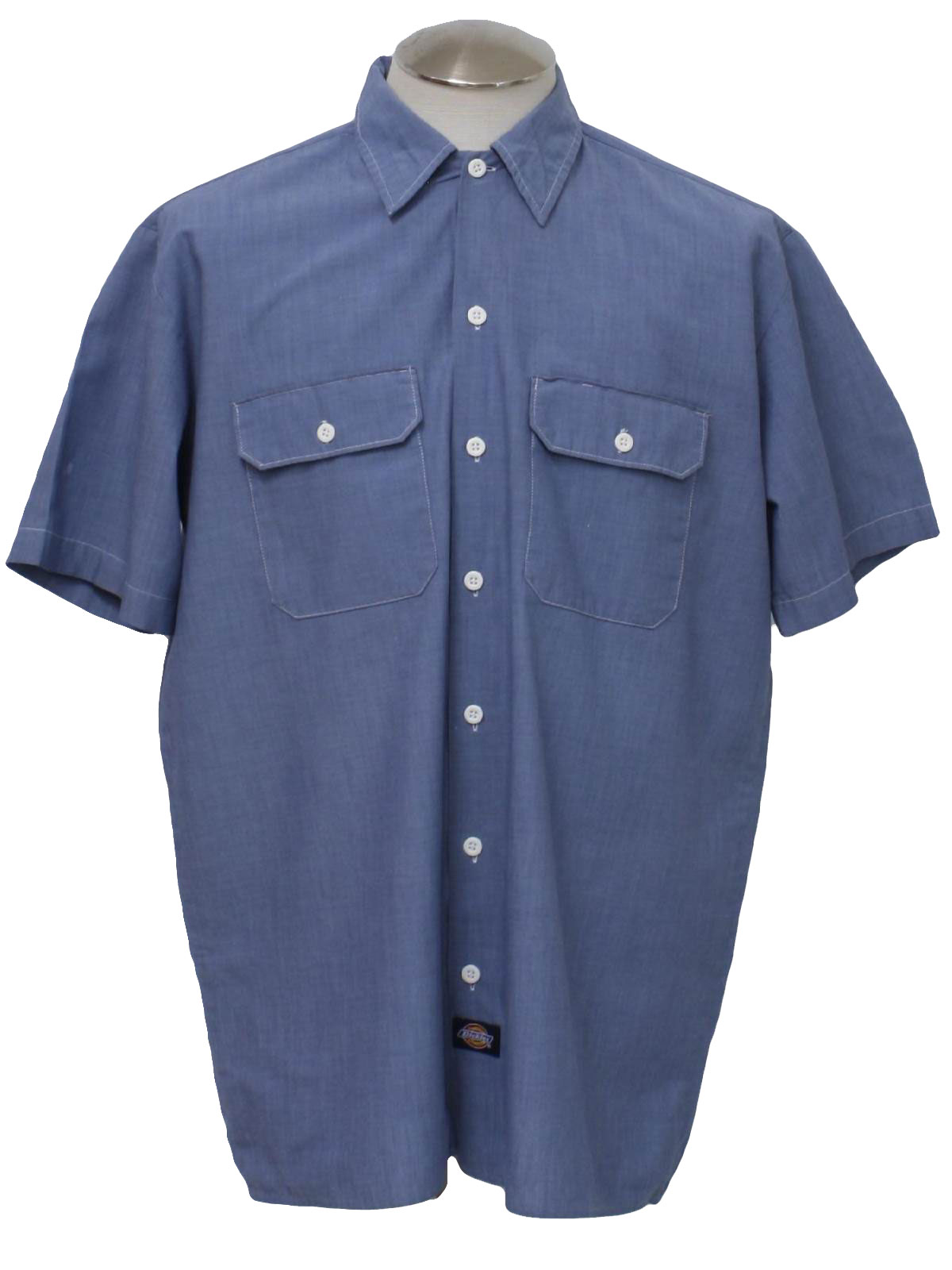 Retro 1990s Shirt: 90s -Dickies- Mens blue denim looking, shortsleeve ...