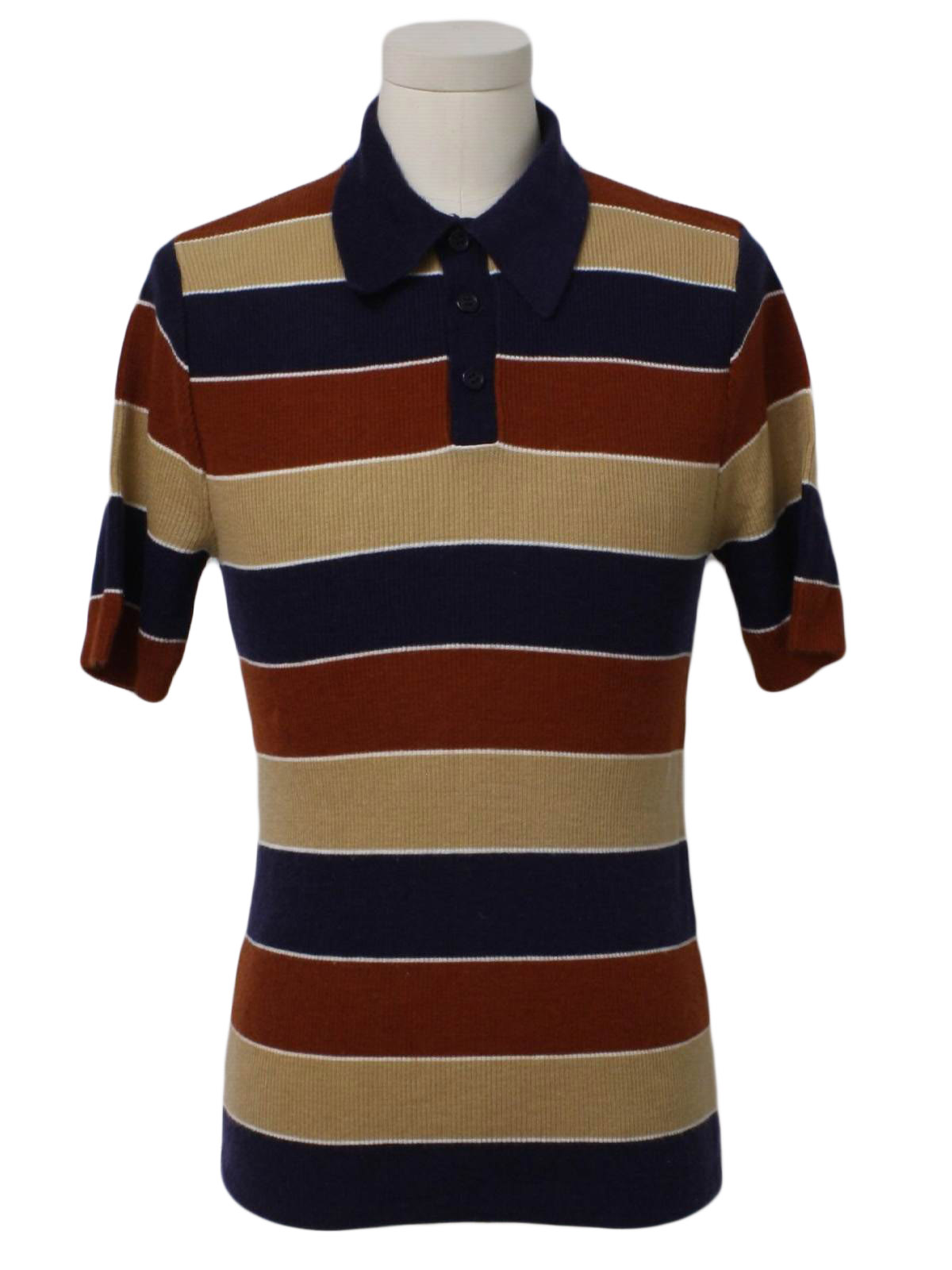 Vintage 1970's Knit Shirt: 70s -Matchables- Mens tan, burnt orange and ...