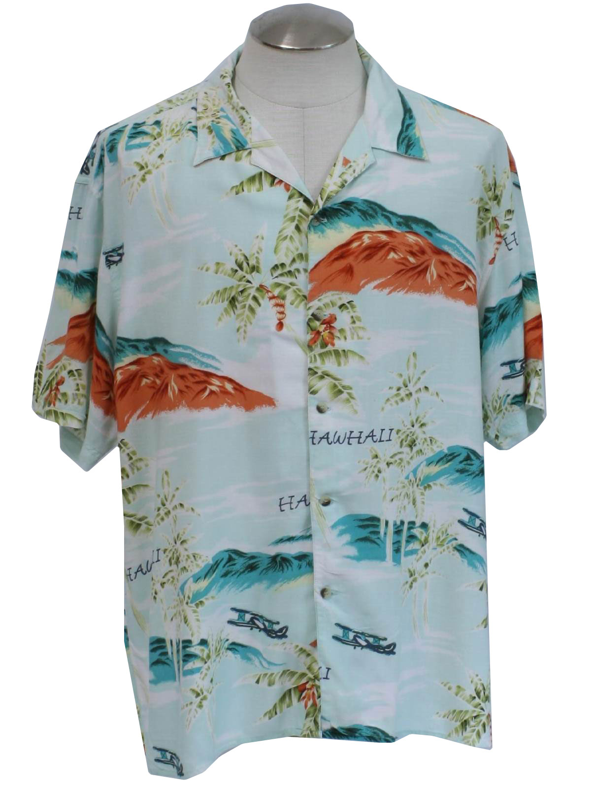 1980's Hawaiian Shirt (Thums Up): 80s -Thums Up- Mens pale blue ...