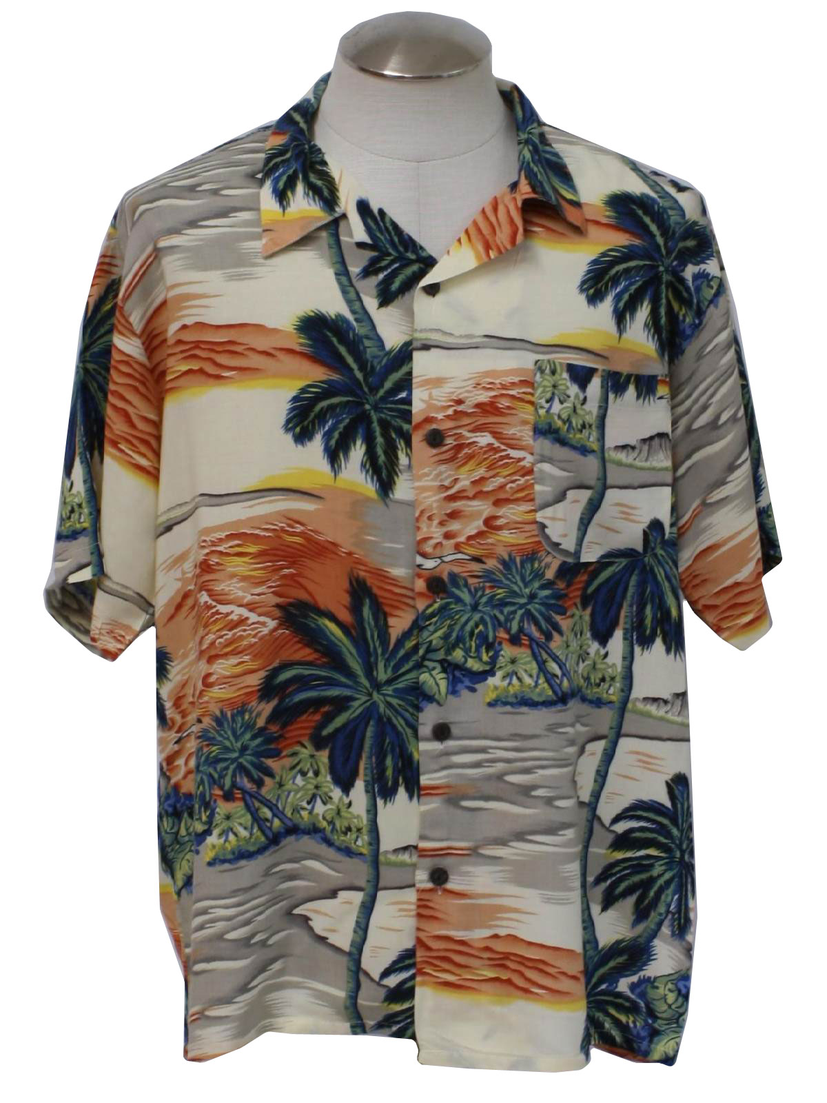 90s Retro Hawaiian Shirt: 90s -Ocean Current Original- Mens cream ...