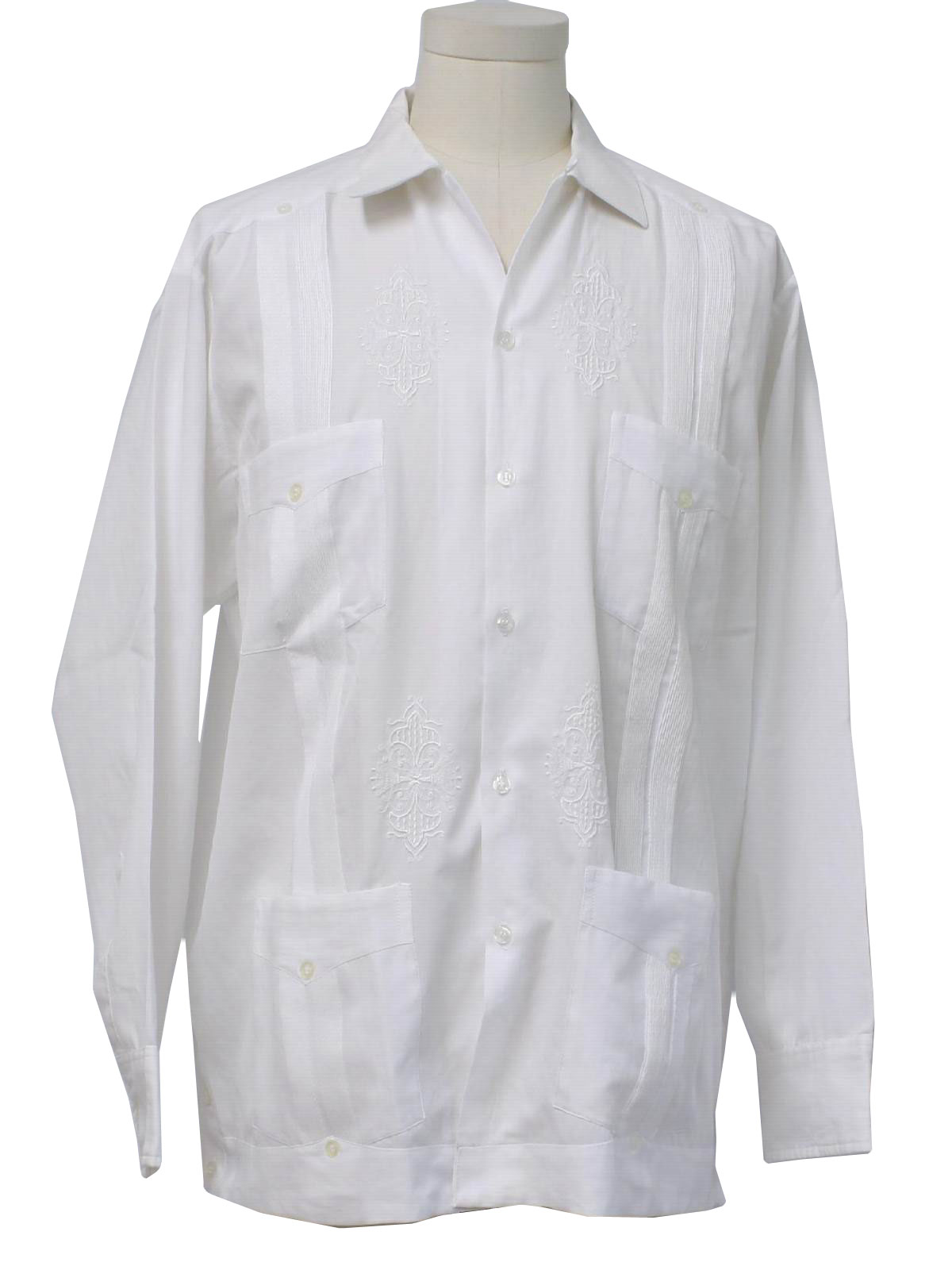 Vintage 1990's Guayabera Shirt: 90s -Guaya Teca- Mens white cotton ...