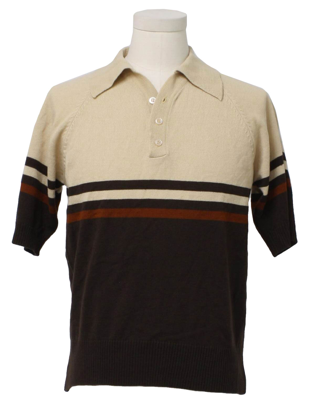 Vintage 1970's Knit Shirt: 70s -JC Penney- Mens dark brown, light tan ...