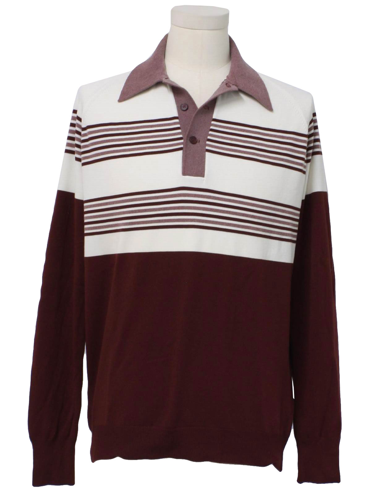 Vintage 1970's Knit Shirt: 70s -Kings Road- Mens dark plum, dusty plum ...