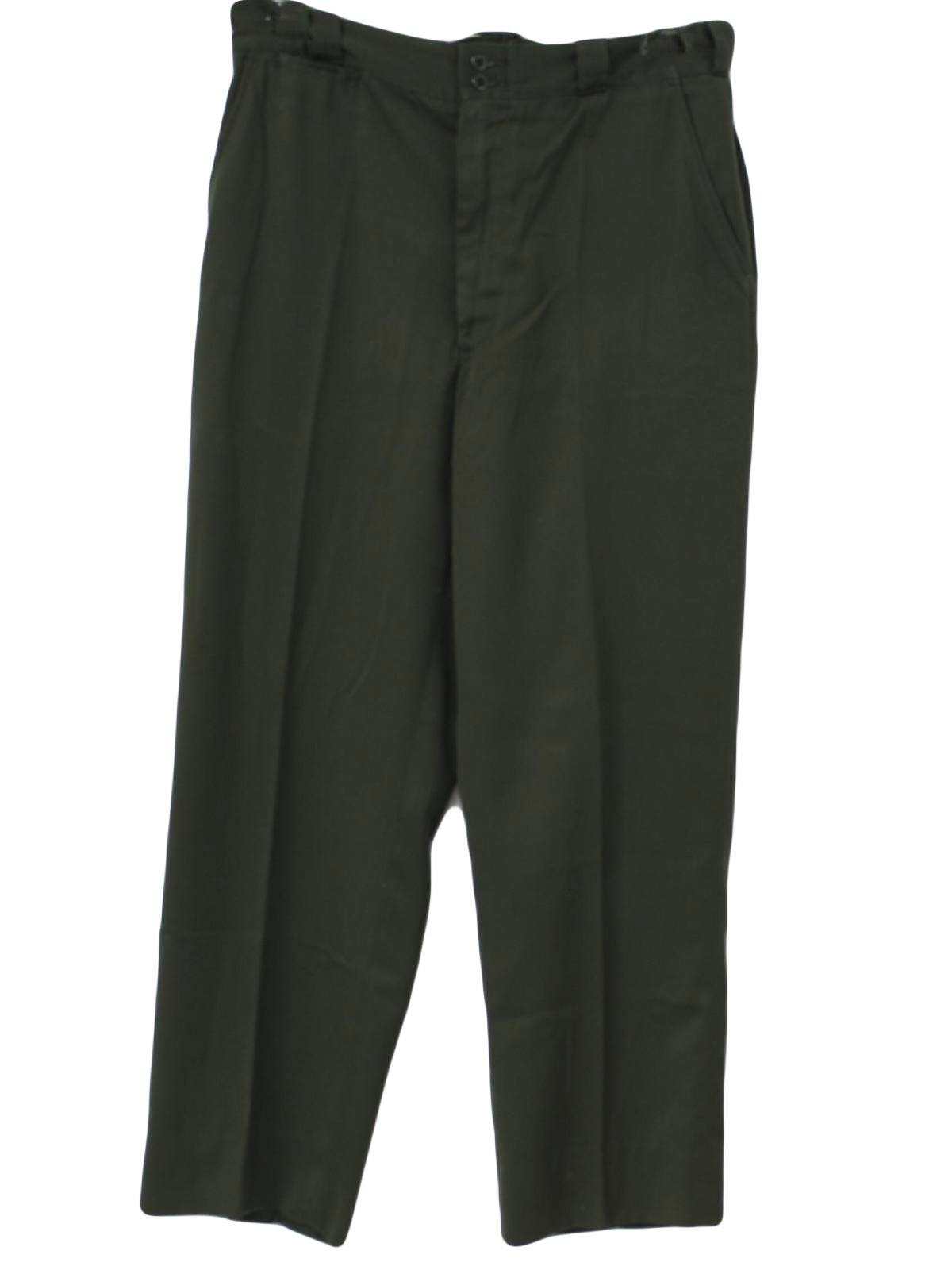 Vintage 1960's Pants: 60s -No Label- Mens dark olive green cotton ...