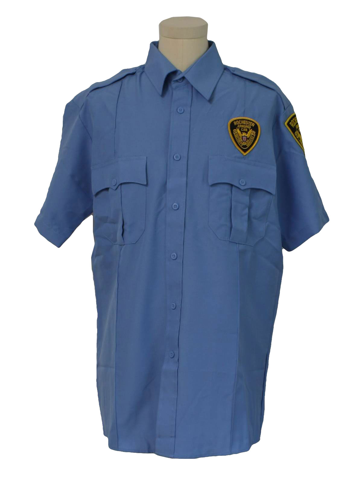 Vintage 1990's Shirt: 90s -Law Pro- Mens baby blue, button front, short