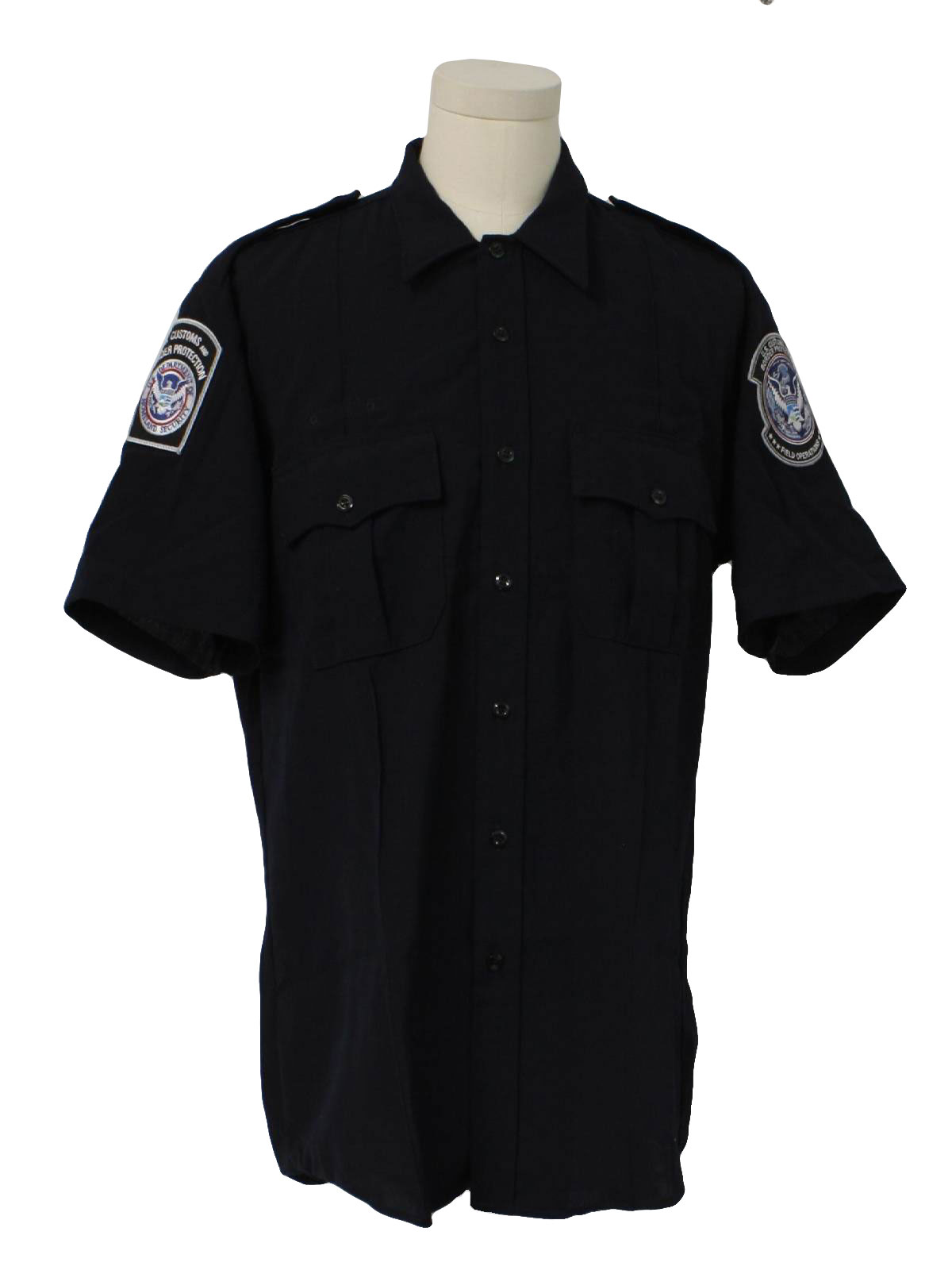 Nineties Vintage Shirt: 90s -VF Solutions- Mens navy blue, short sleeve ...