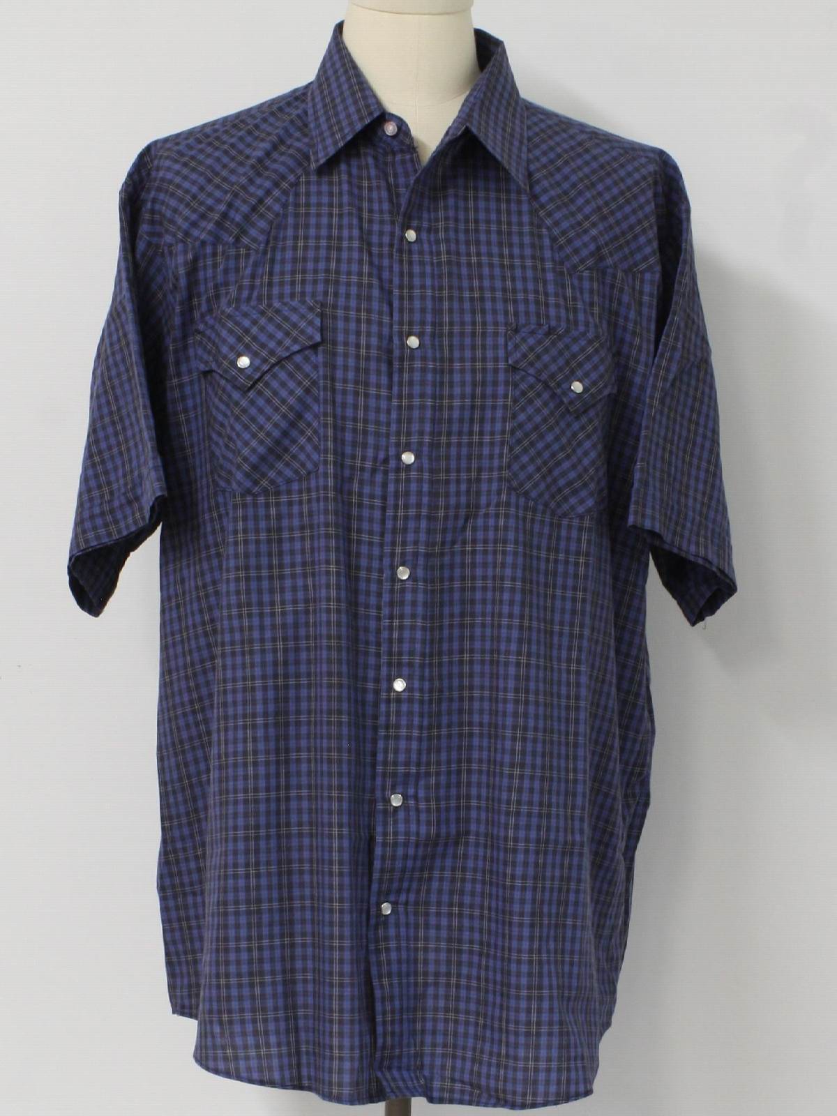 Western Shirt: 90s -Plains Western Wear- Mens blue, black and white ...