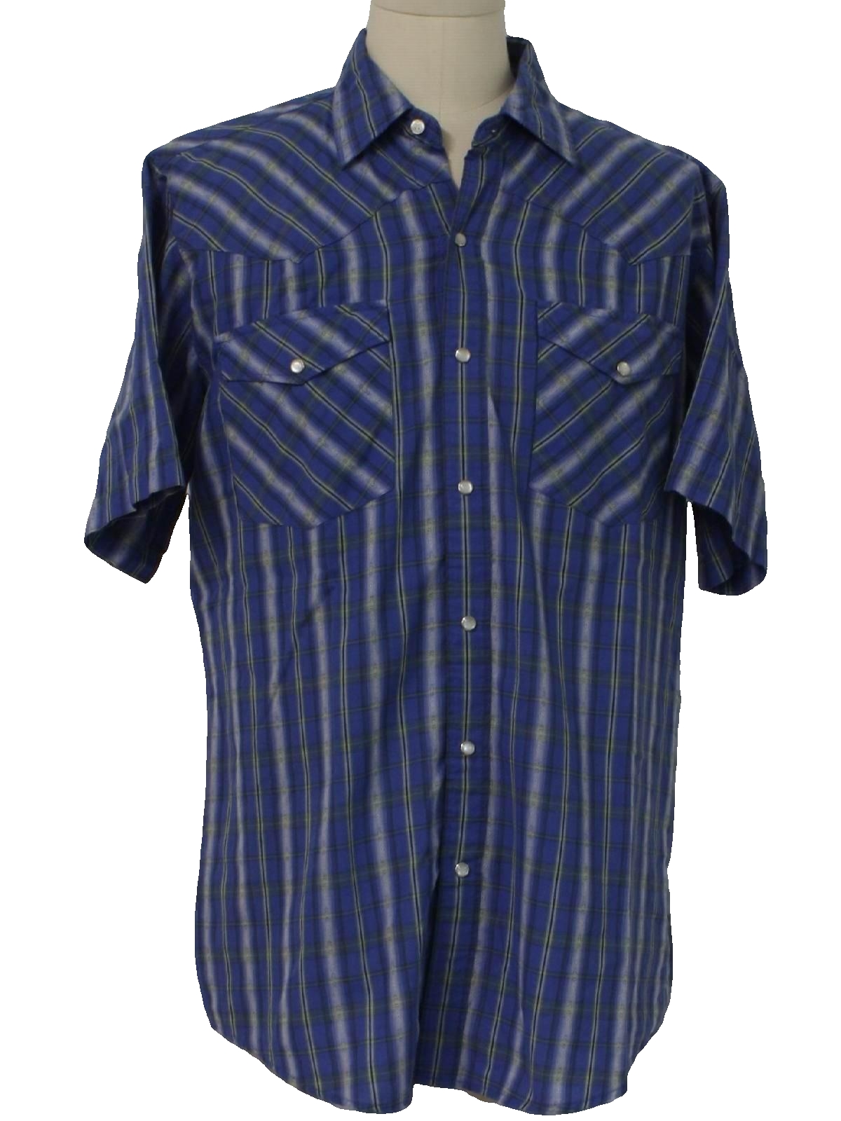Western Shirt: 90s -Canyon Guide- Mens blue, light green white and navy ...