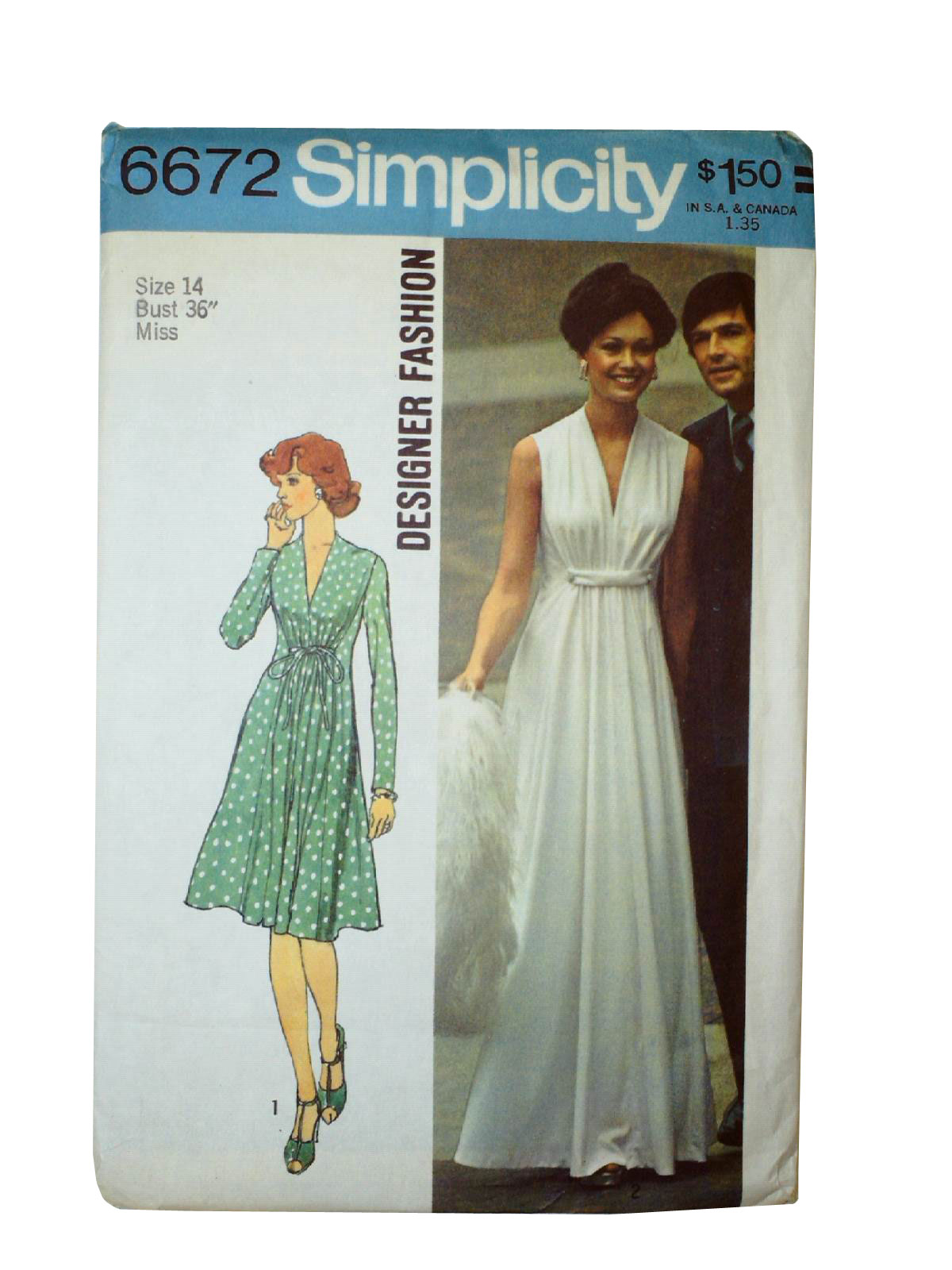 Simplicity 6672 70s Vintage Sewing Pattern 70s Simplicity 6672 Womens Designer Fashion Dress 6688