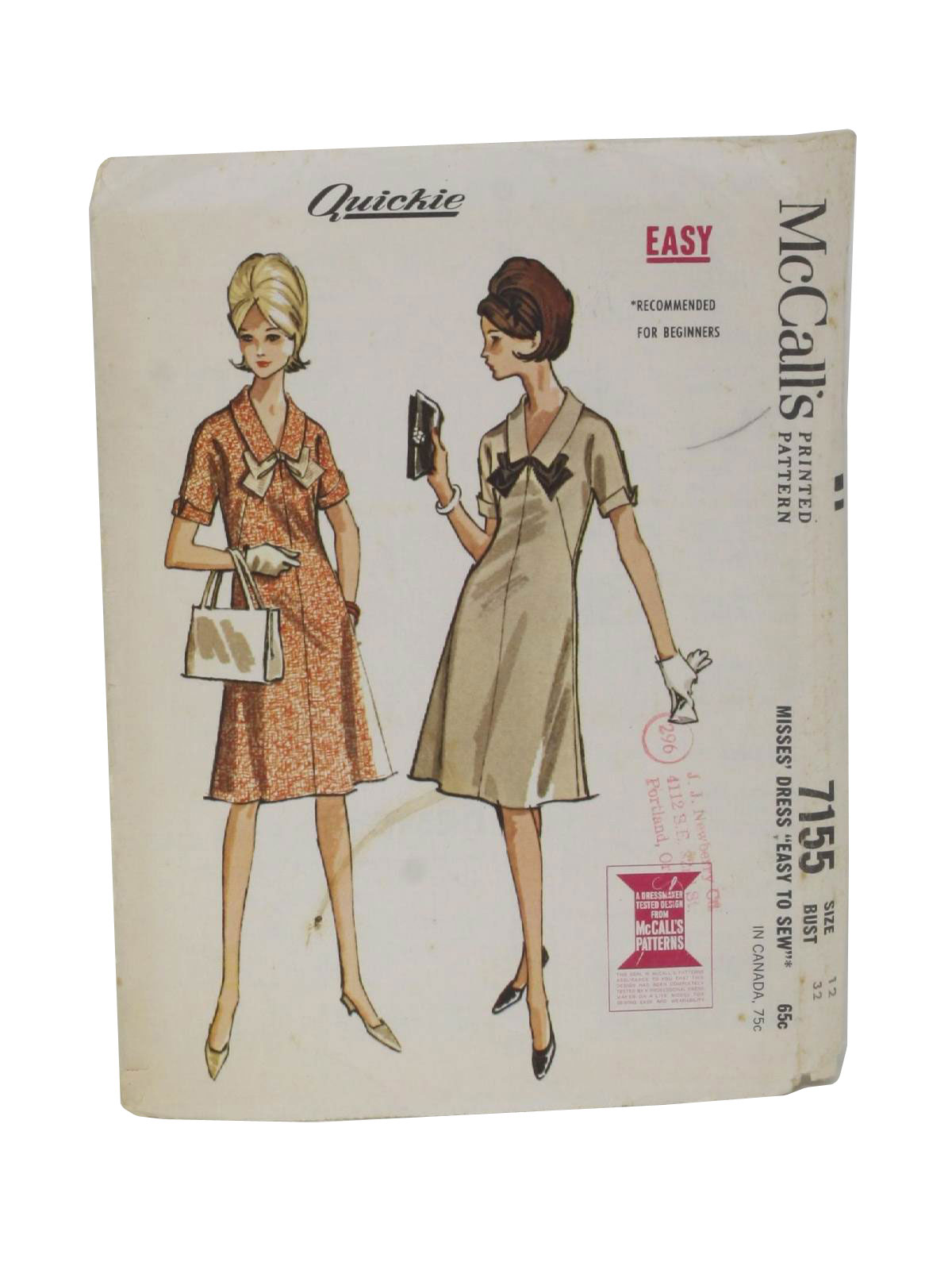 60s Retro Sewing Pattern: 60s -McCalls 7155- Womens quickie for ...