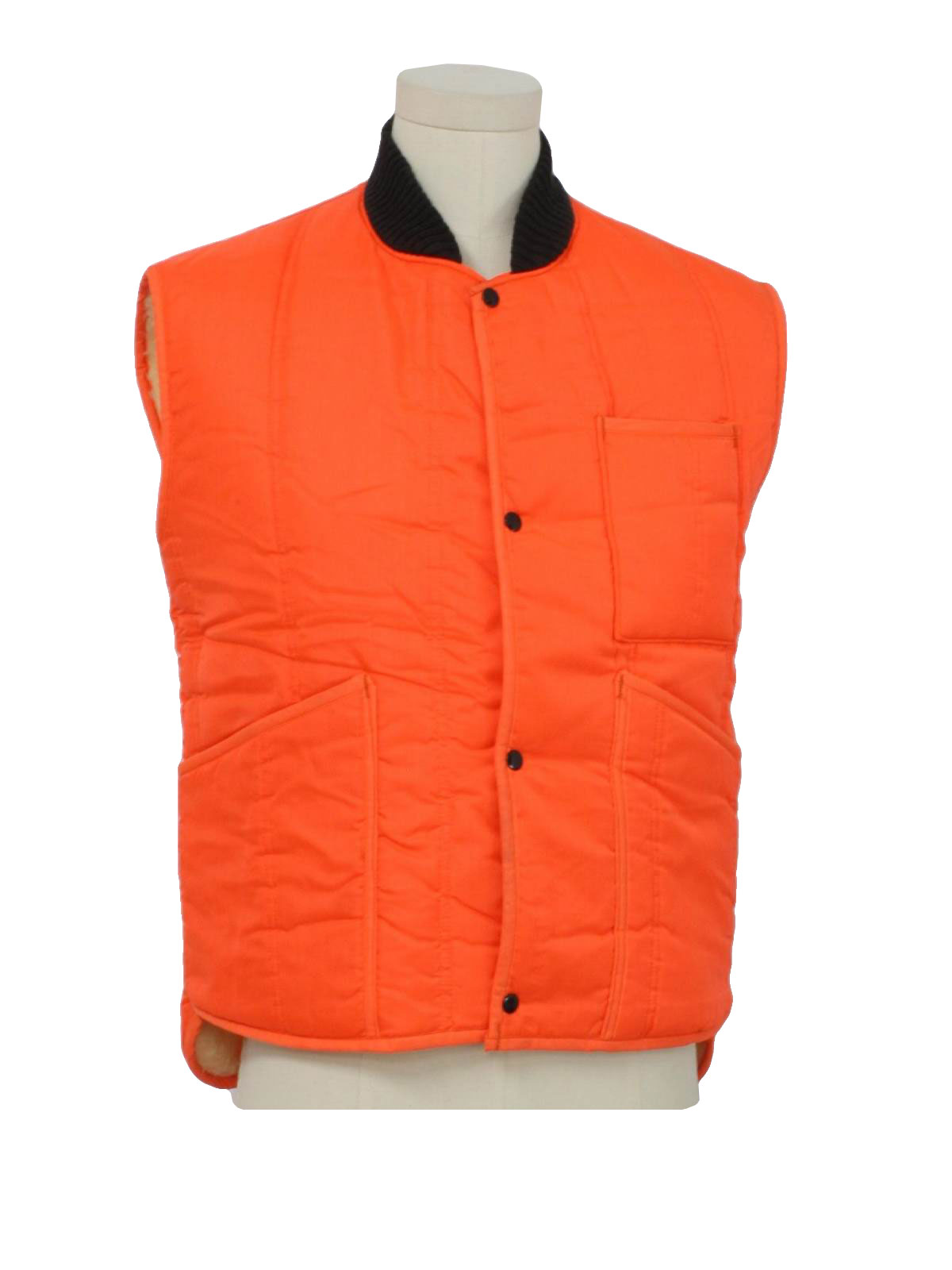 80s Vest (Allen A): 80s -Allen A- Mens bright orange, sleeveless, snap ...