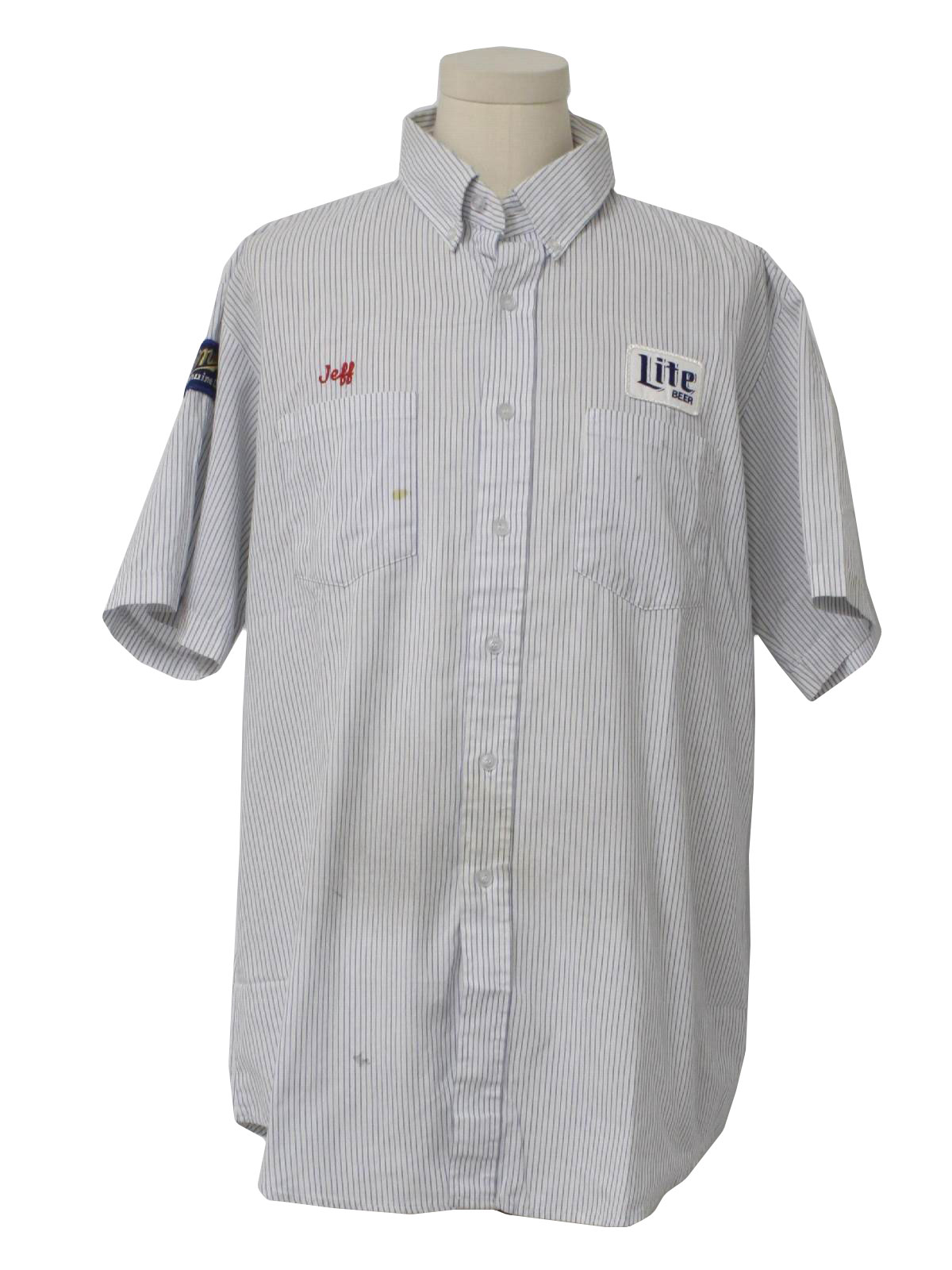 80's Unitog Shirt: 80s -Unitog- Mens white with chambray striped, short ...