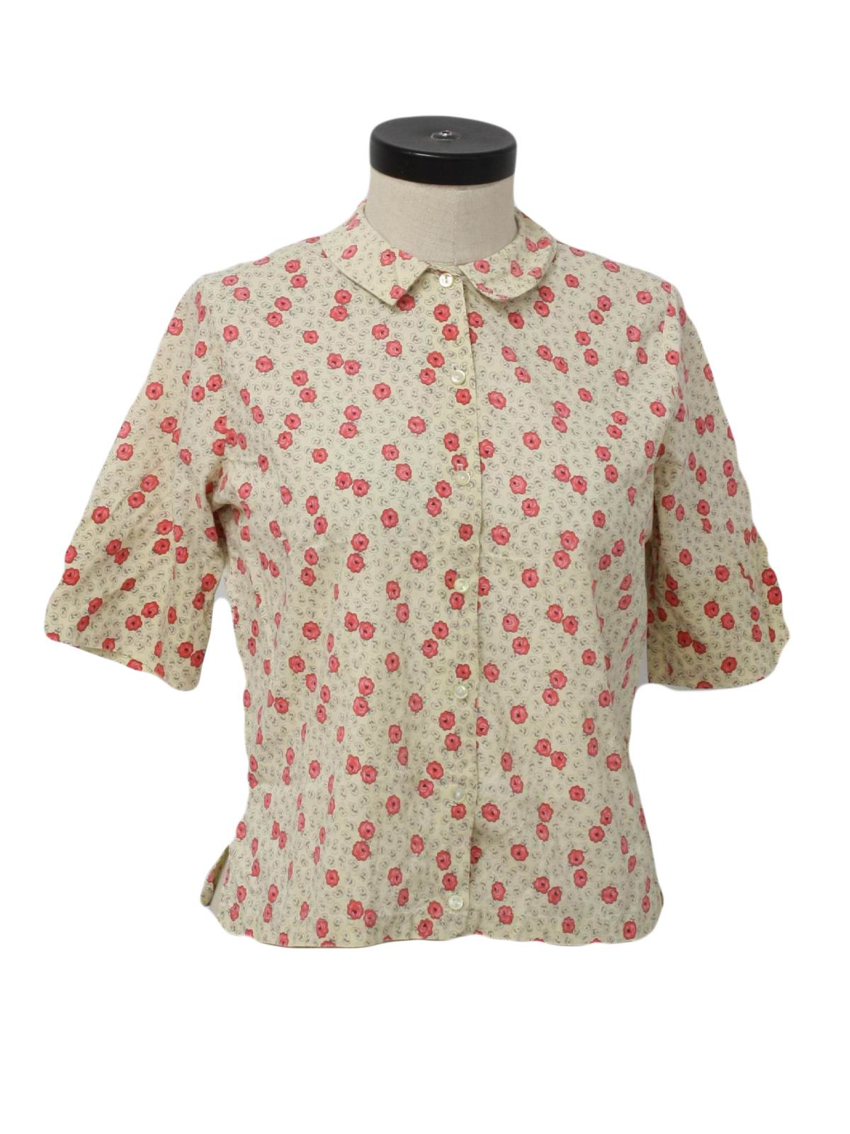 50s Shirt (Ship n Shore): 50s -Ship n Shore- Womens cream with pink ...