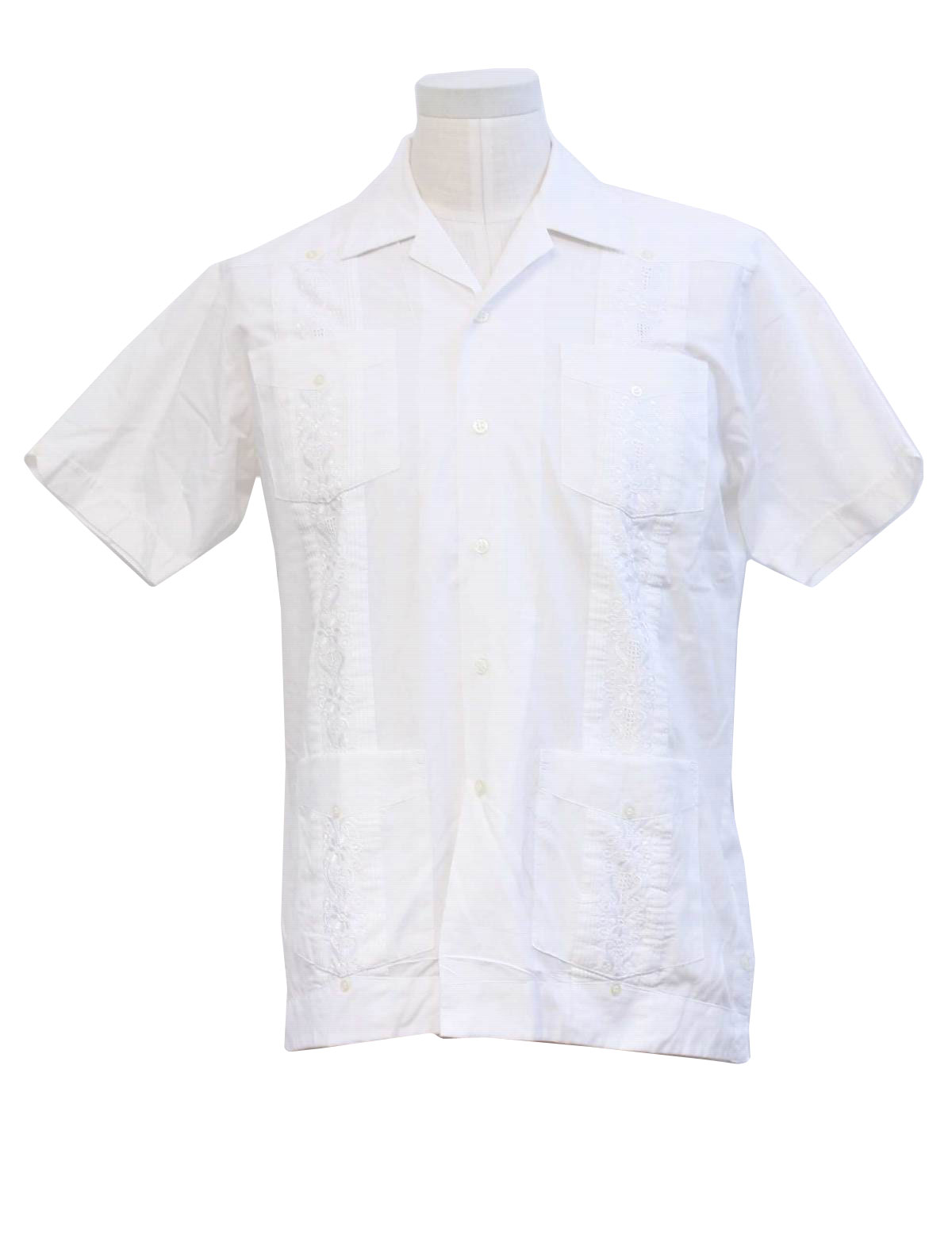 80's Vintage Guayabera Shirt: Romani- Mens white cotton and polyester ...