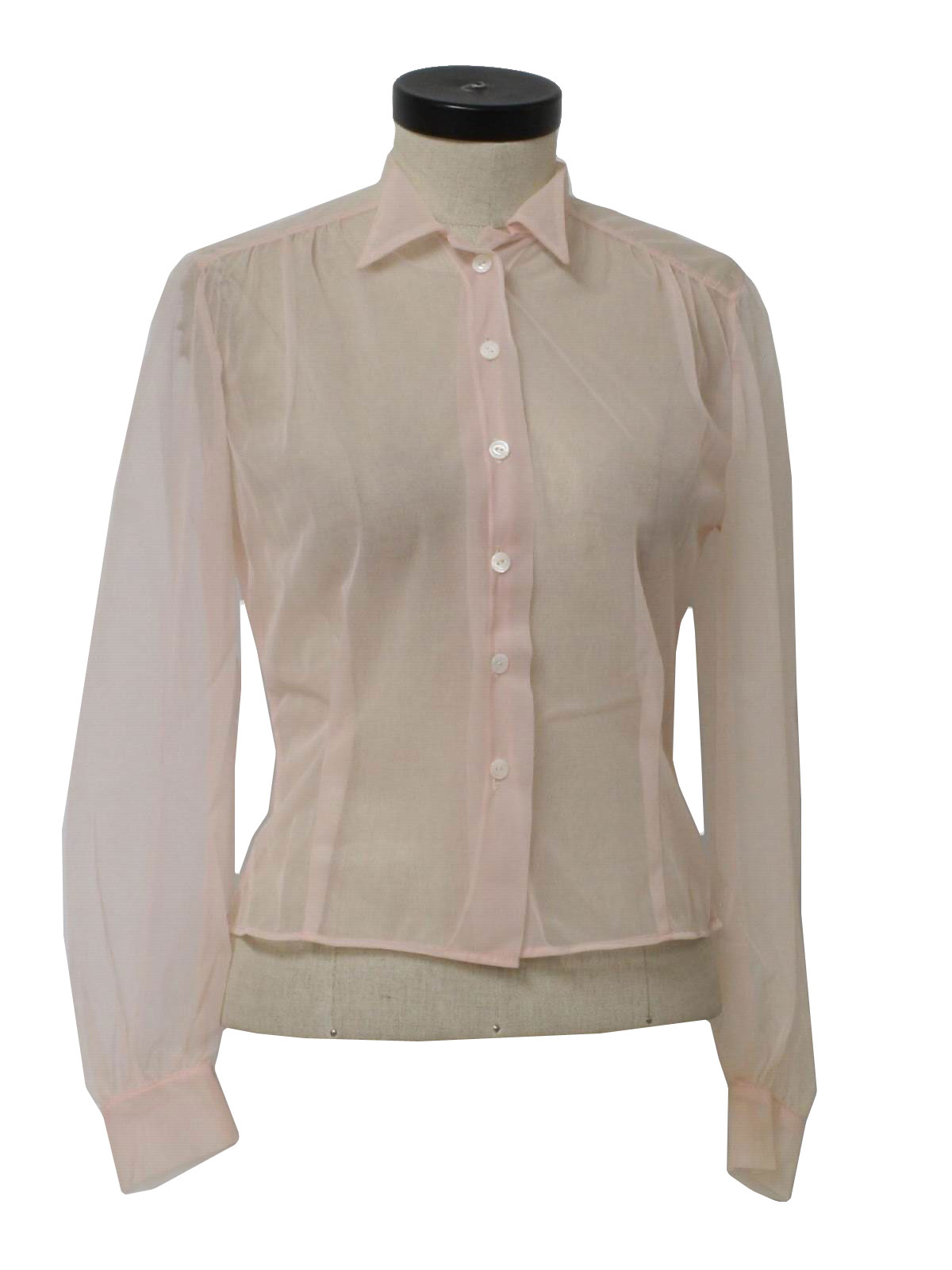 Retro 50s Shirt: 50s -No Label- Womens pale pink see-through nylon ...