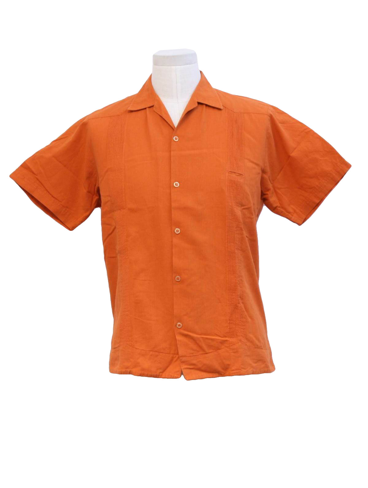 1980's Retro Shirt: 80s -Kin-Mayab- Mens burnt orange cotton Guayabera ...