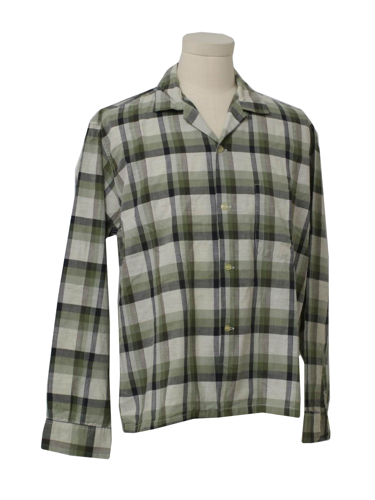 Retro 60's Shirt: 60s -Brent- Mens shaded green, natural white and ...
