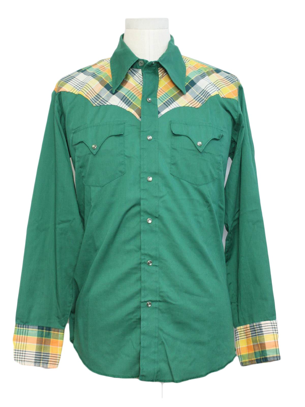 Western Shirt: 70s -Tem Tex- Mens green 