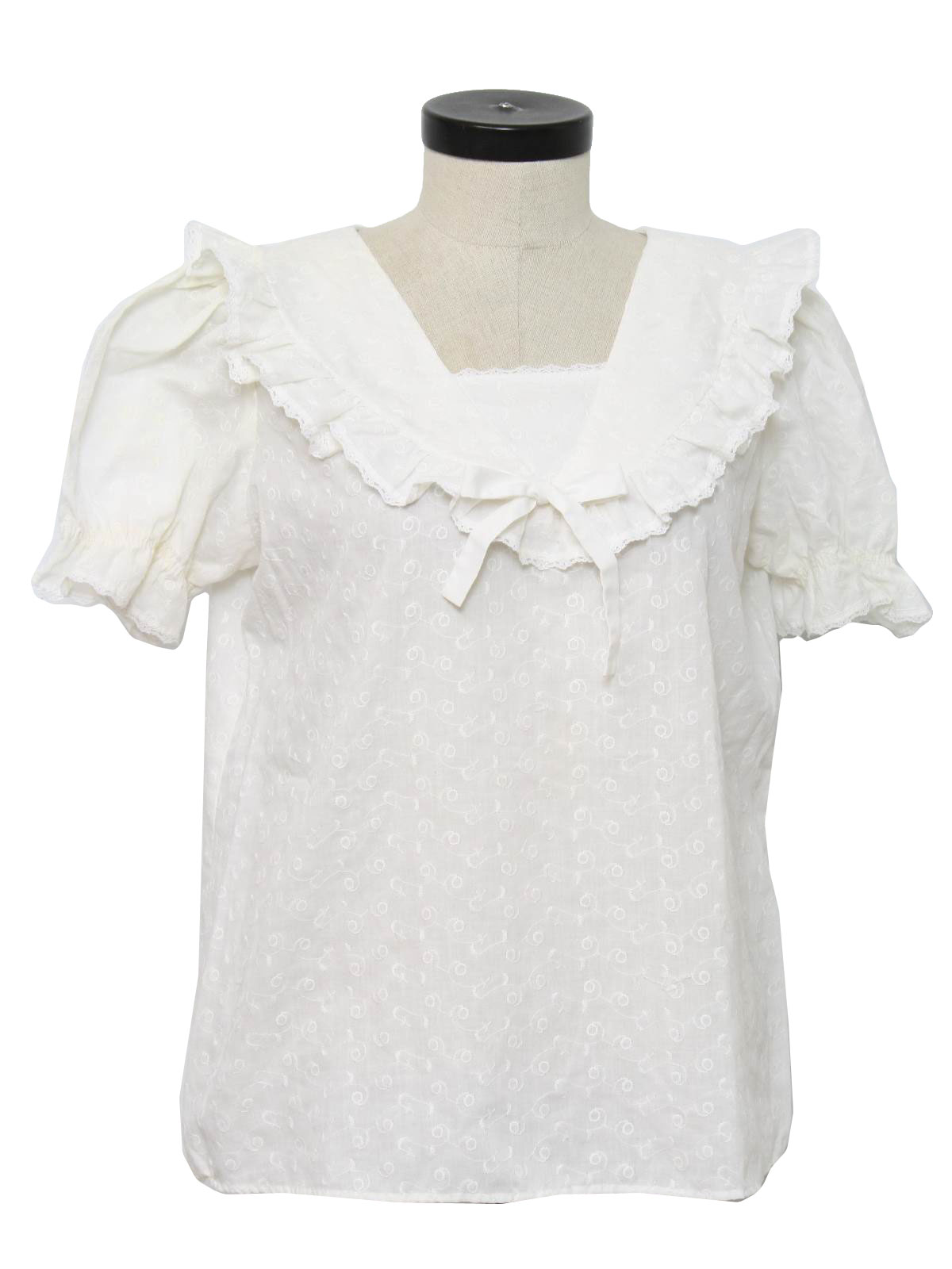 Retro 70's Shirt: 70s -Partners Please- Womens white floral eyelet lace ...