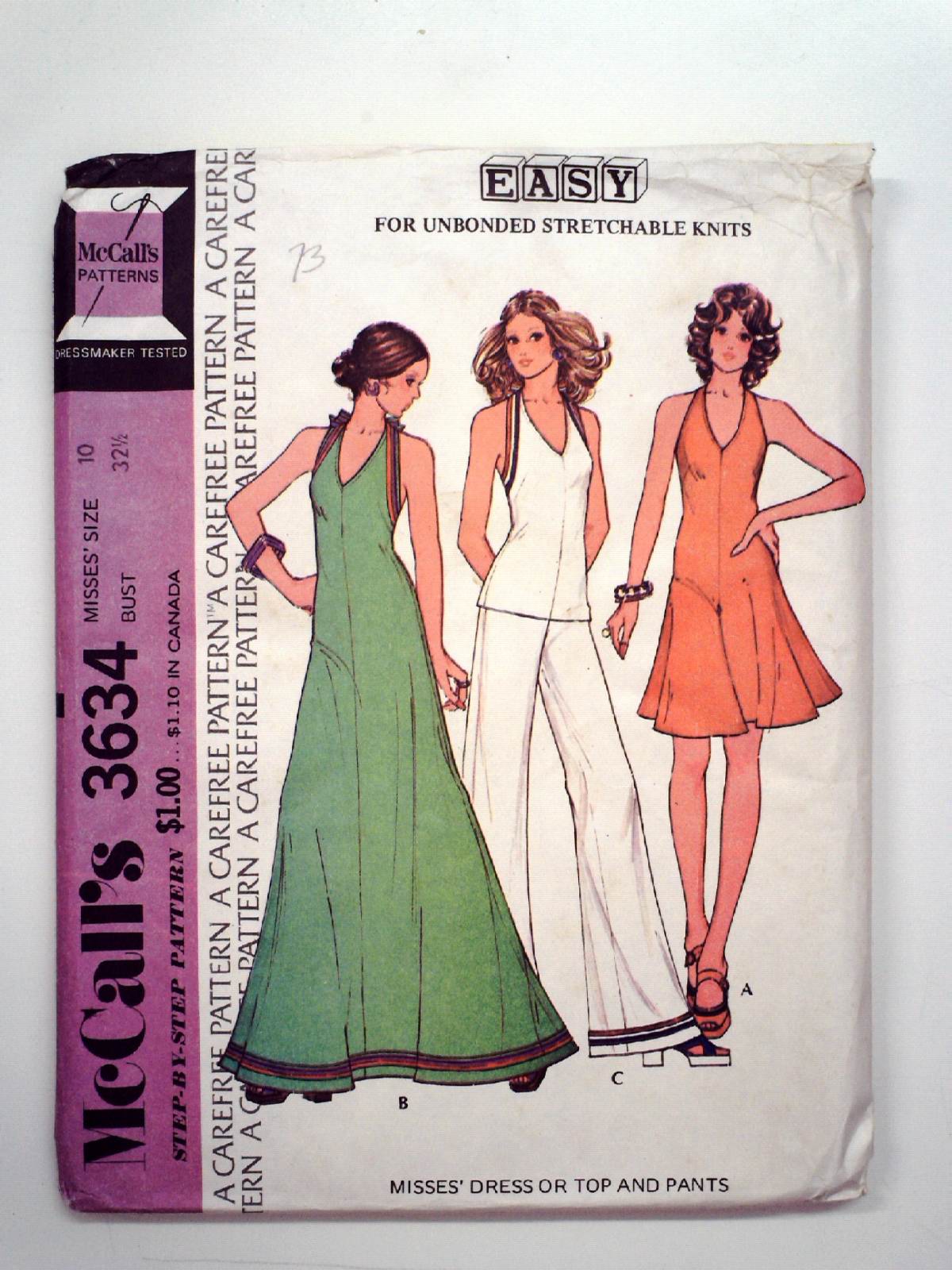 Vintage 1970's Sewing Pattern: 70s -McCalls Pattern No. 3634- Womens ...