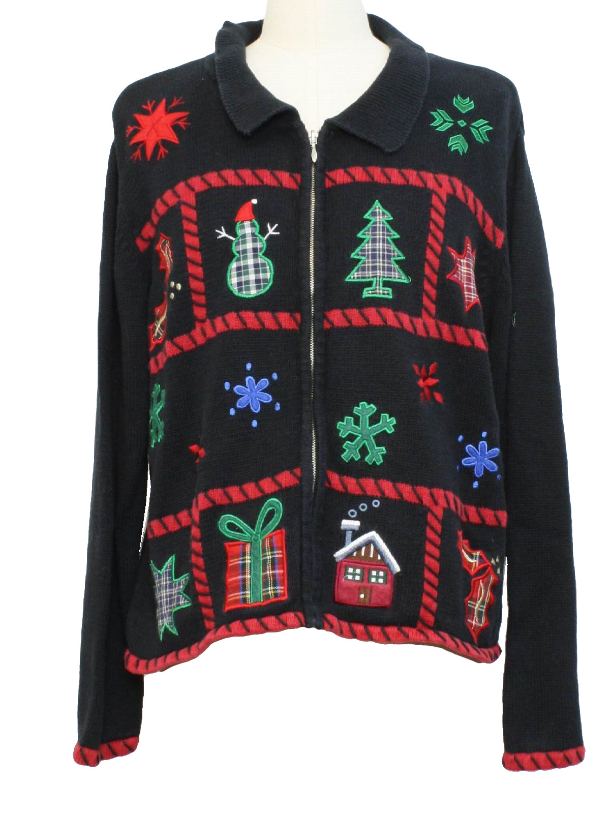 Ugly Christmas Sweater: -Holiday Lodge- Unisex black background ramie ...