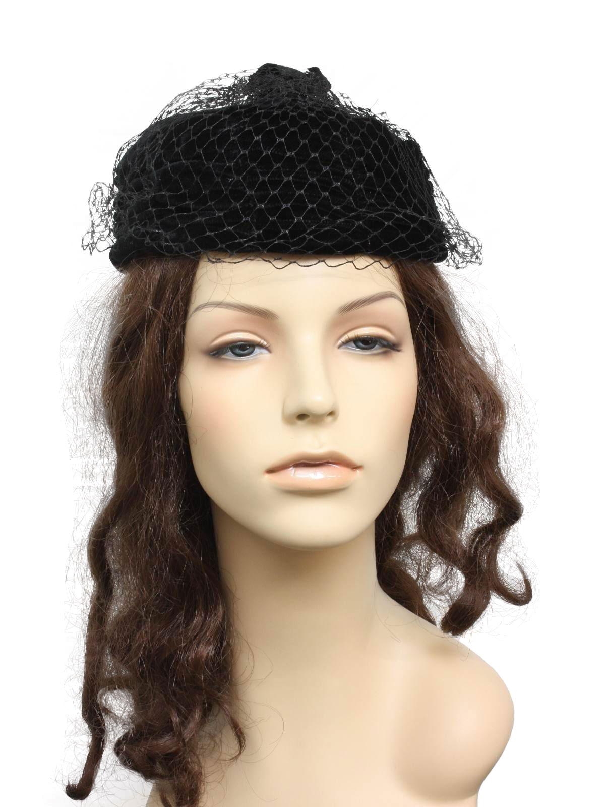1960's Retro Hat: 60s -Label Missing- Womens black velveteen hat ...