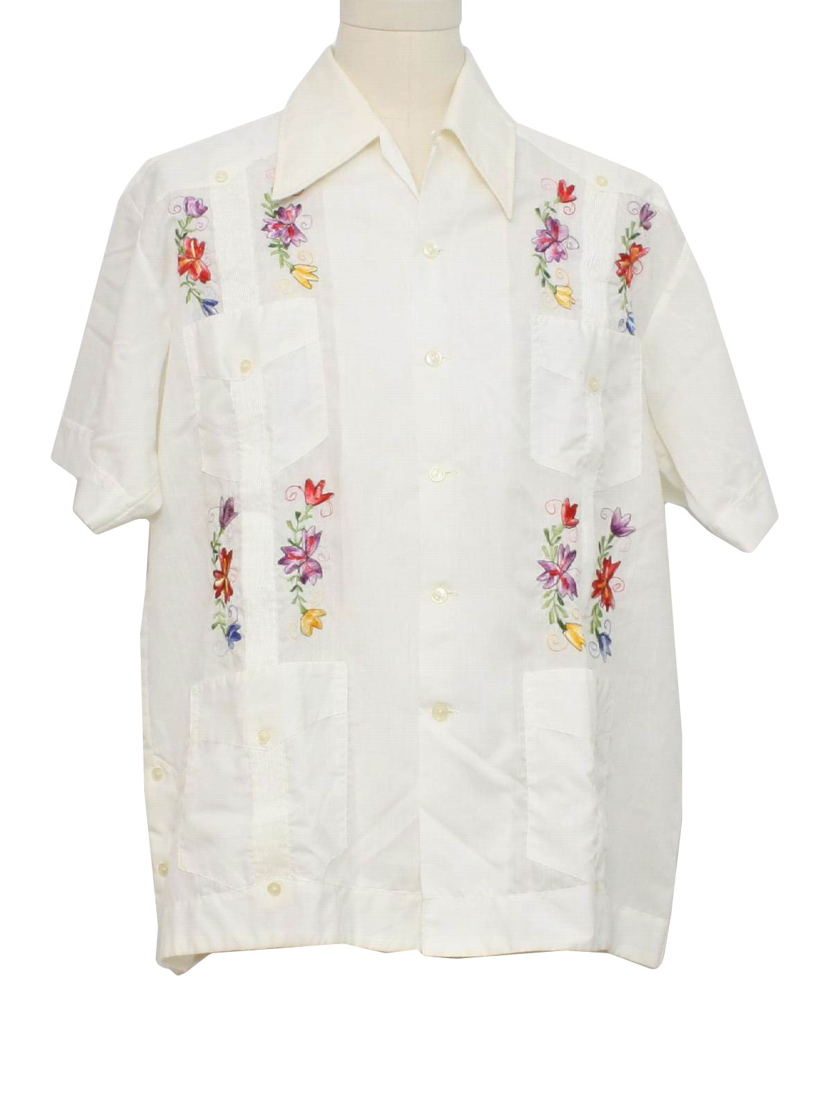 Vintage 70s Guayabera Shirt: 70s -Chacmool- Mens white background ...