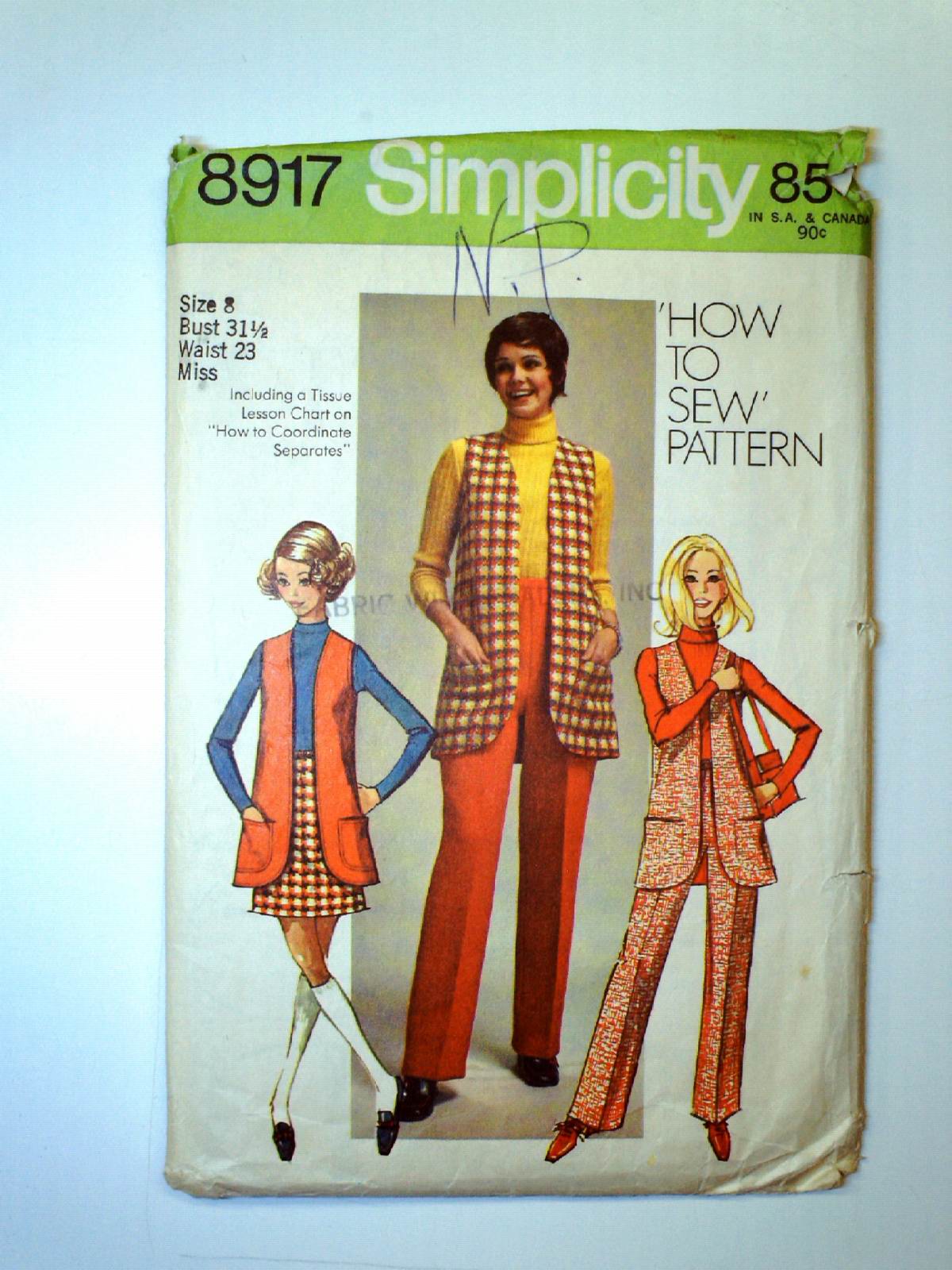 1970s Retro Sewing Pattern 70s Simplicity Pattern No 8917 Misses Vest Mini Skirt And Pants 8648