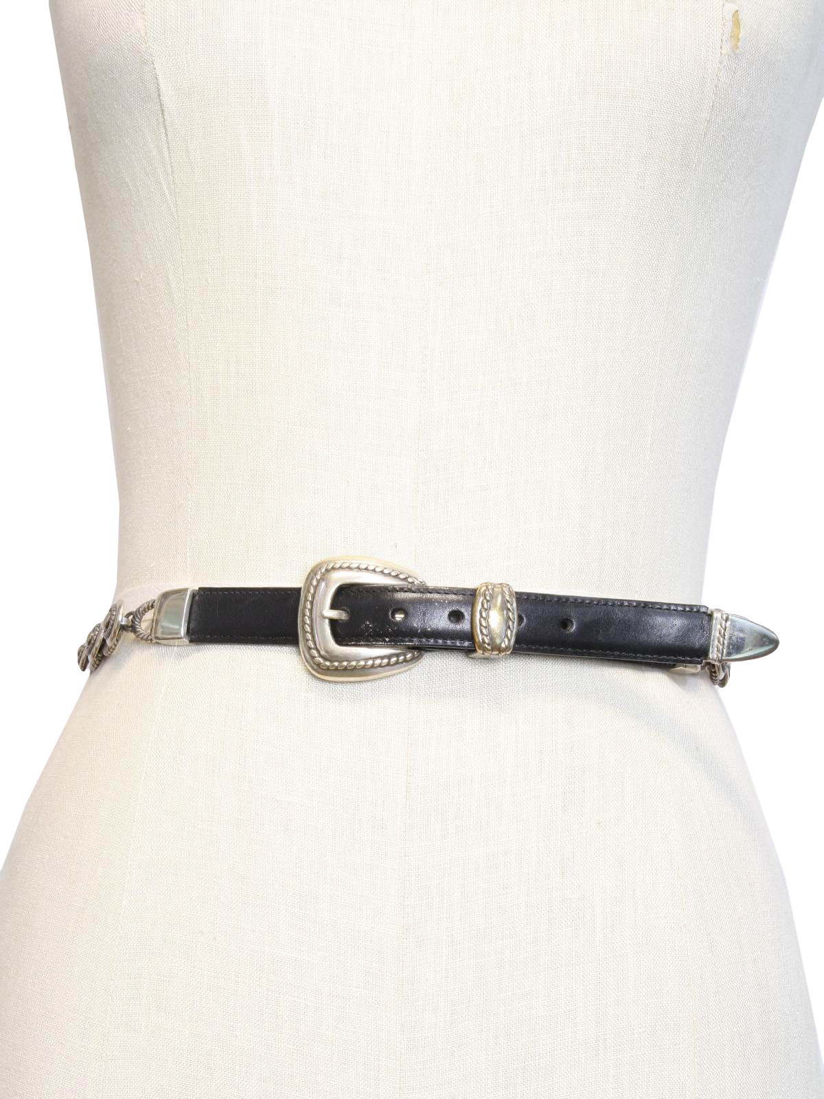 Vintage 90s Belt: 90s -Brighton- Womens black thin leather silver tone ...