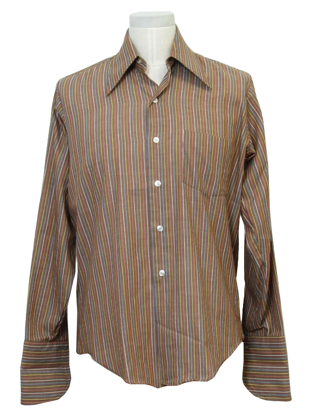 1960s Vintage Shirt: 60s -Brent- Mens brown, peach, yellow, light blue ...