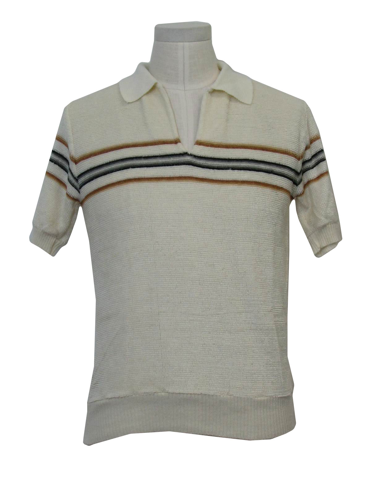 Retro 70s Knit Shirt (Kennington) : 70s -Kennington- Mens cream acrylic ...