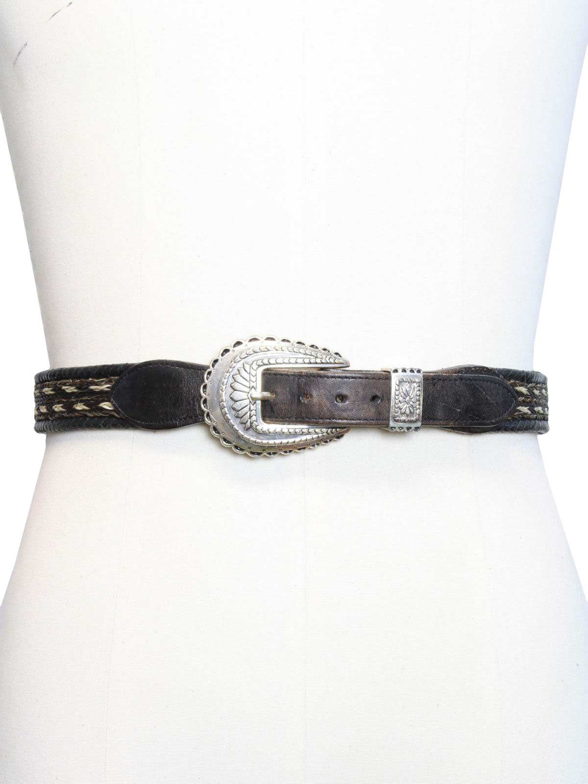 1980's Belt (Worn Label): 80s -Worn Label- Mens black braided well worn ...