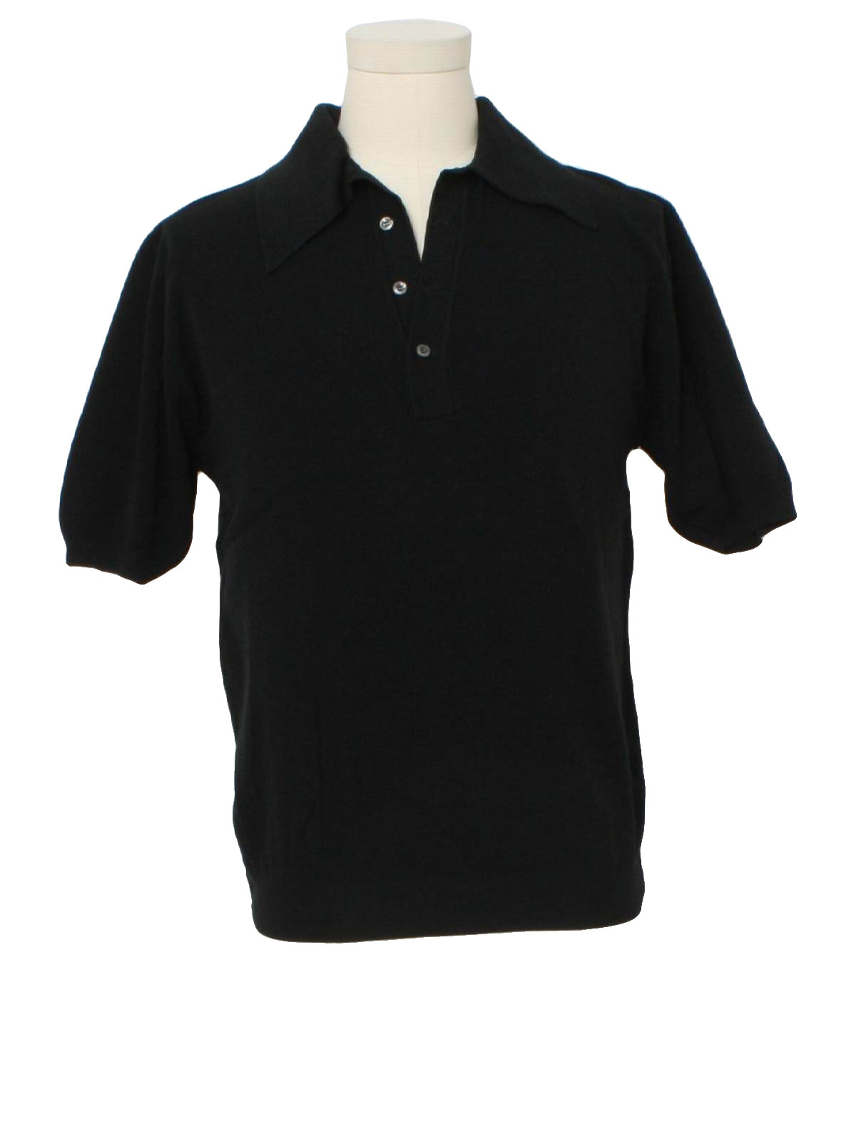 1970's Knit Shirt (Arrow): 70s -Arrow- Mens black nylon banlon short ...