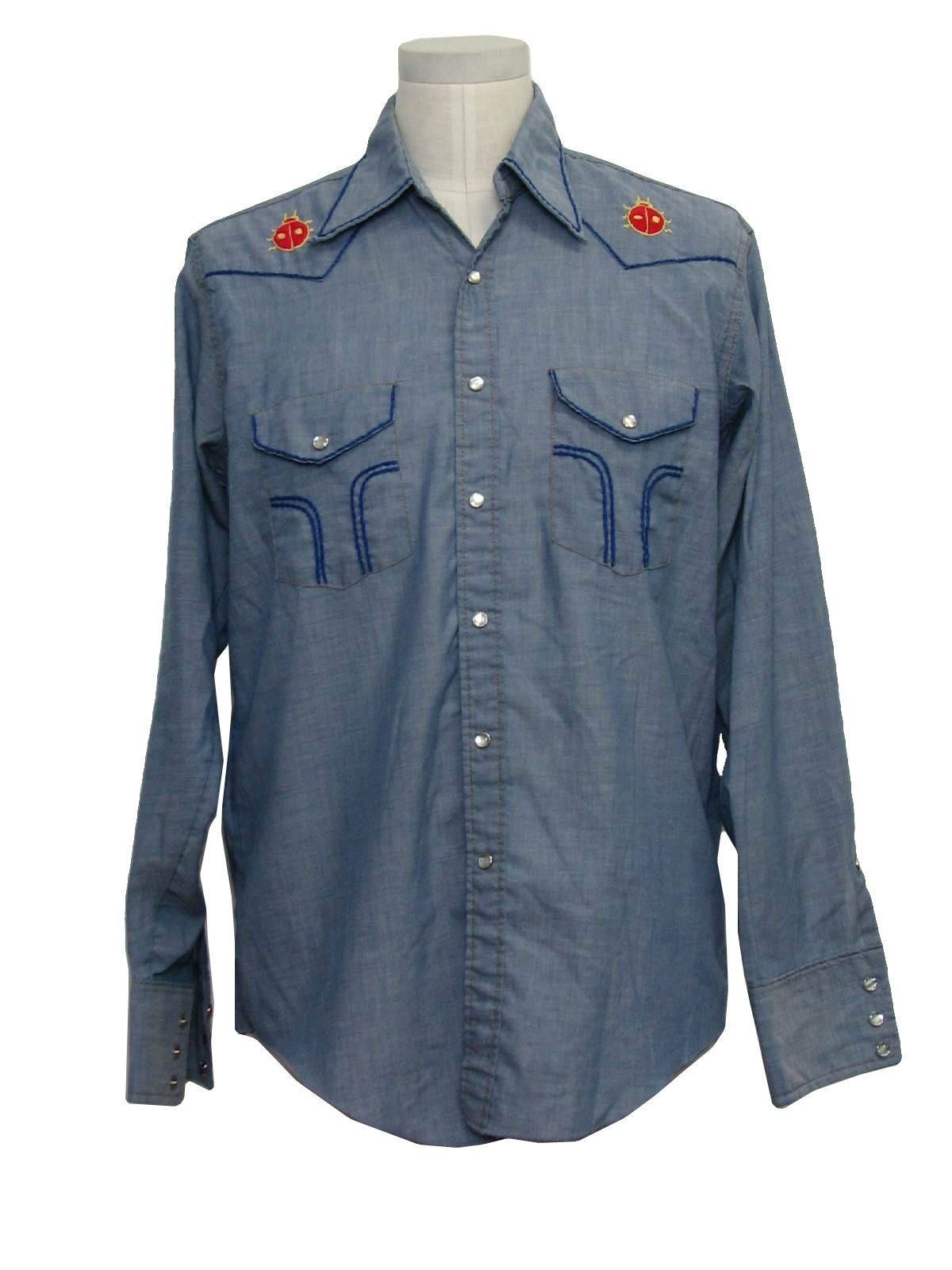 70s Vintage Dickies Western Shirt: 70s -Dickies- Mens blue cotton and ...