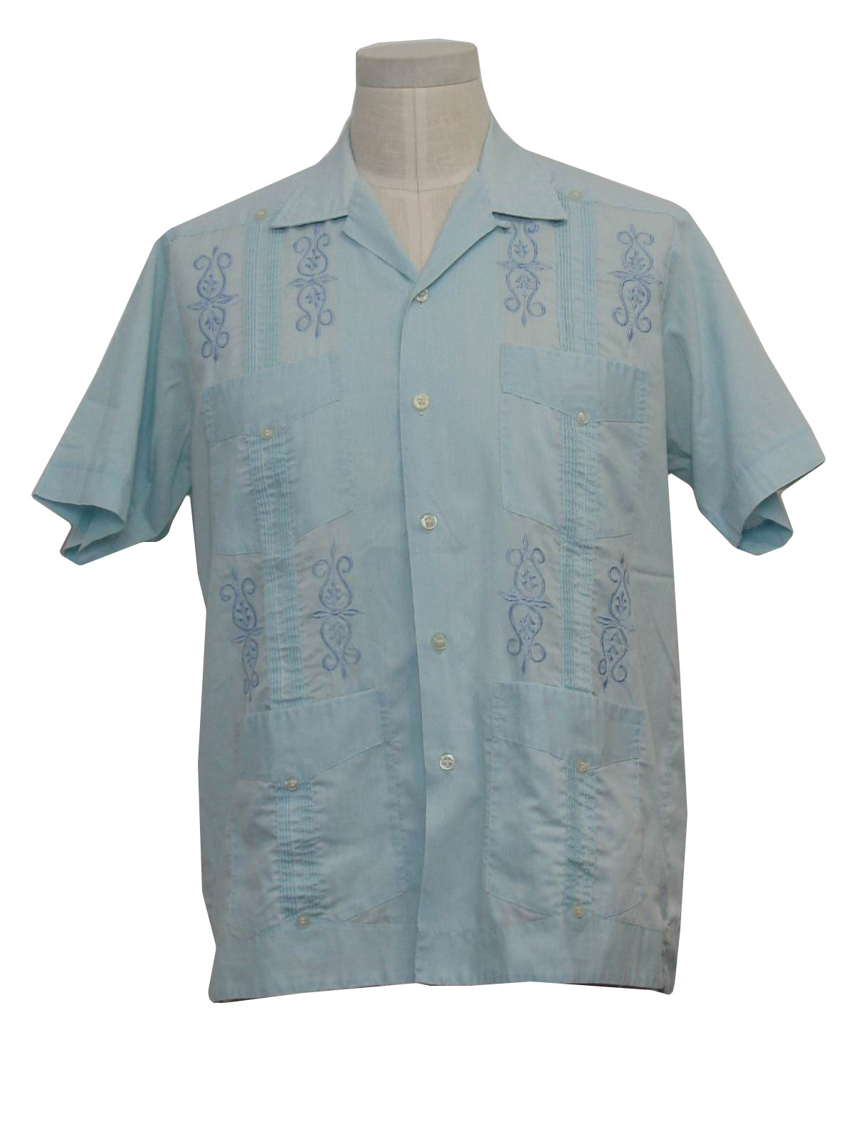 1970s Vintage Guayabera Shirt: 70s -May aaan- Mens light blue cotton ...