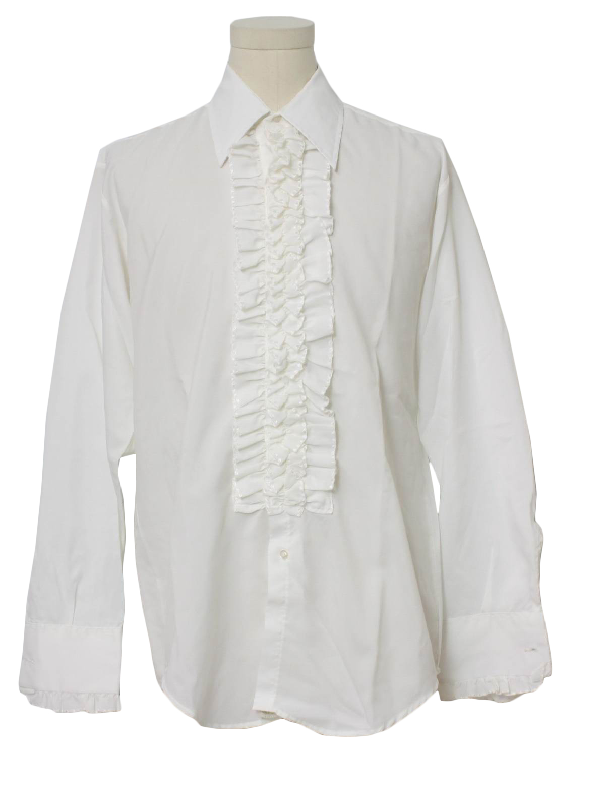 Vintage 1970's Shirt: 70s -After Six- Mens white, longsleeve, ruffled ...
