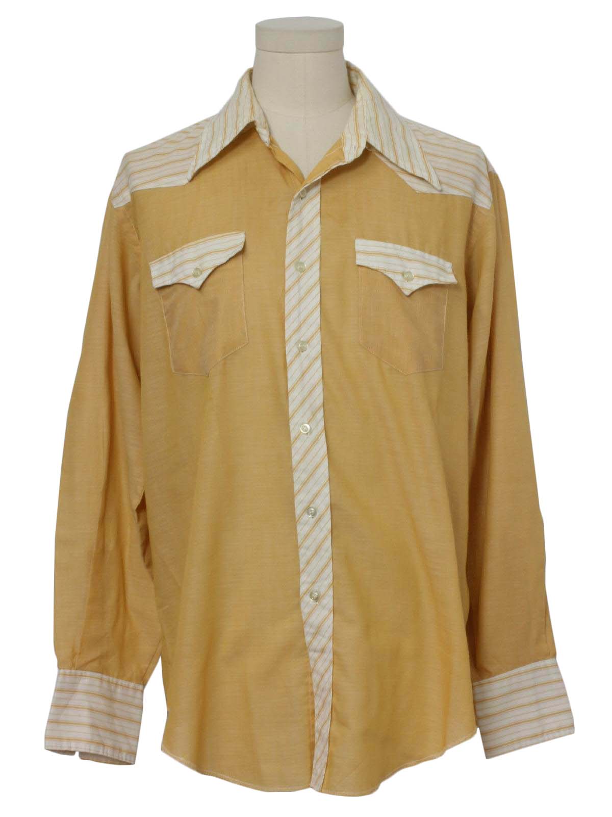 1970s Wrangler Western Shirt: 70s -Wrangler- Mens sandy gold polyester ...