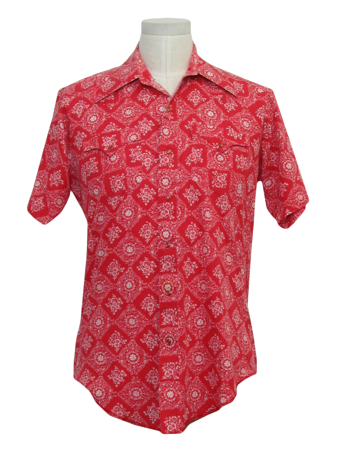 Vintage 70s Western Shirt: 70s -Karman- Mens red and white floral print ...